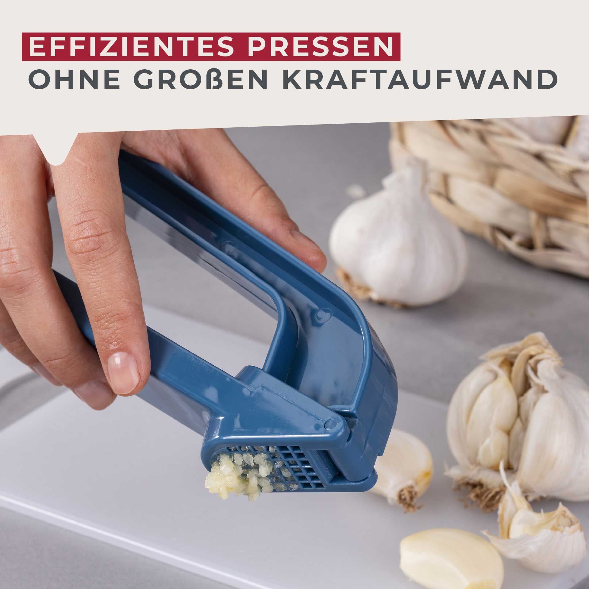 Knoblauchpresse Essential, blau