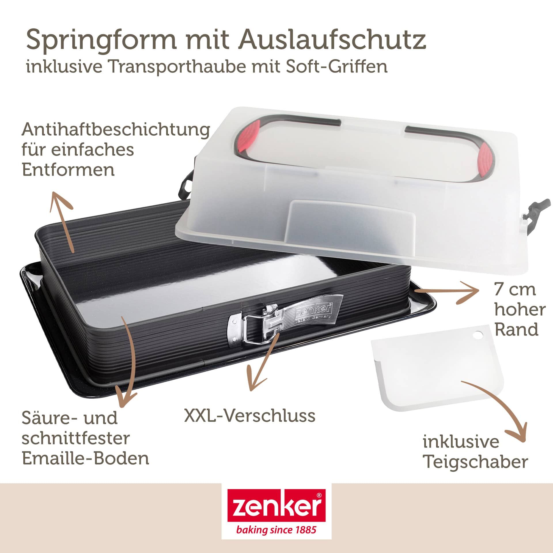 Springform rechteckig mit Auslaufschutz & Deckel Deluxe, 42x29cm