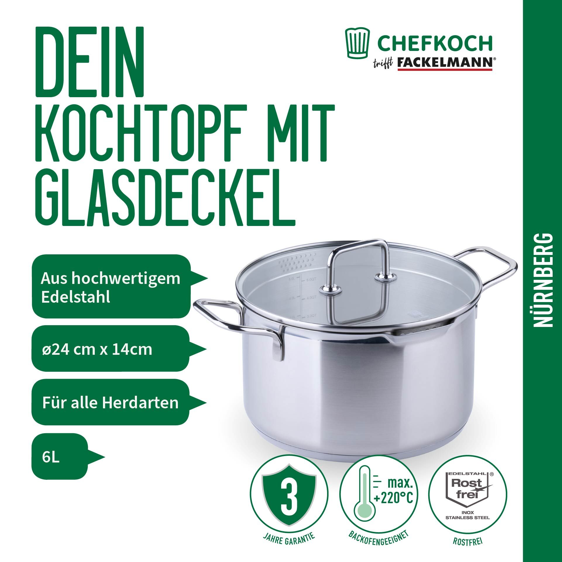 Kochtopf mit Glasdeckel Nürnberg, Ø24cm