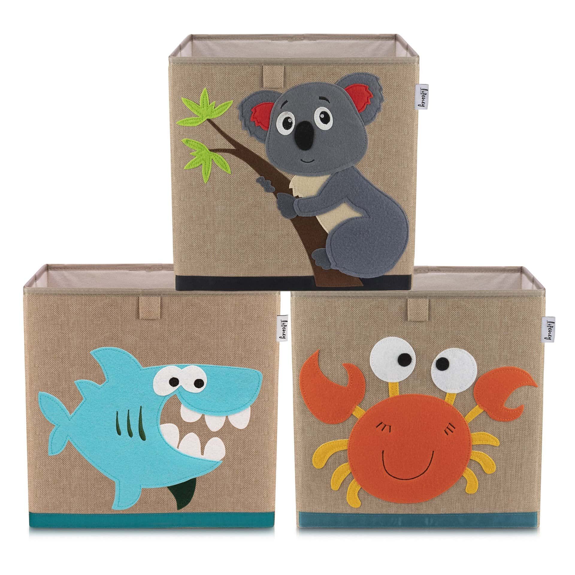 Aufbewahrungsbox 3er-Set Hai Koala & Krabbe, braun, 33x33x33cm