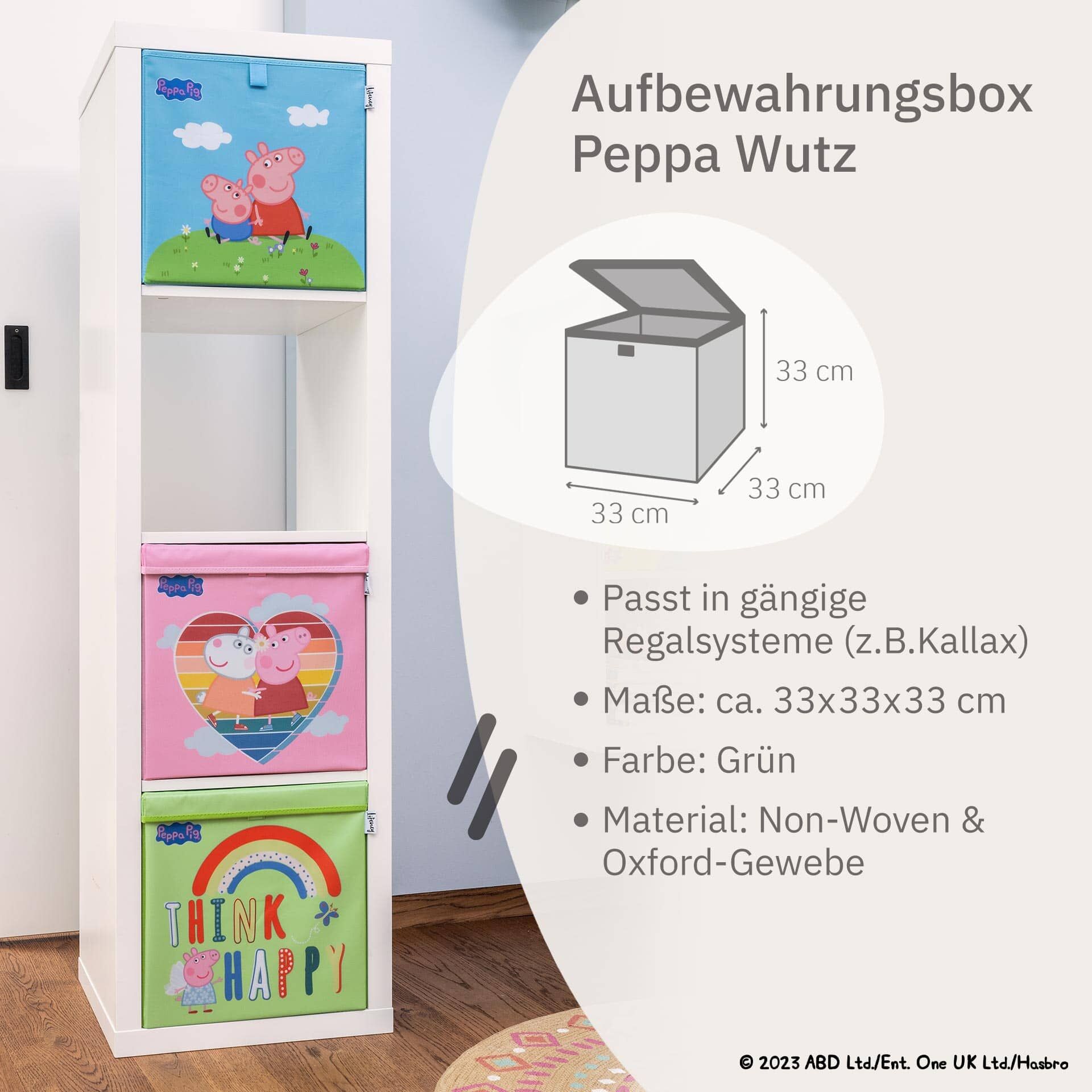 Aufbewahrungsbox Peppa Pig Happy mit Deckel, 33x33x33cm