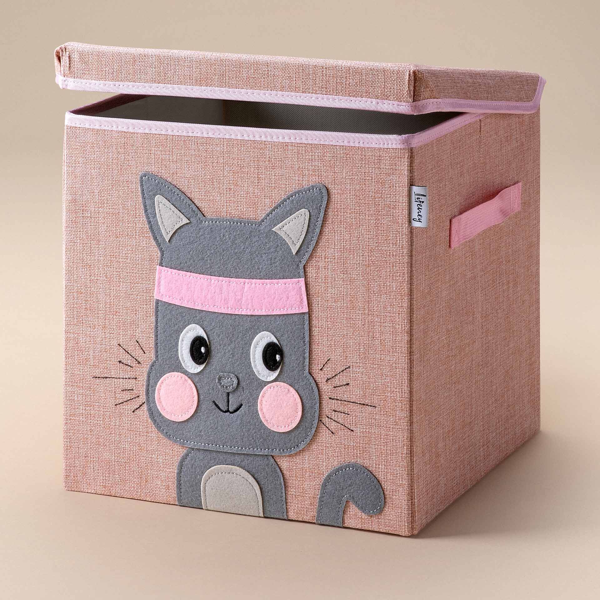 Aufbewahrungsbox mit Deckel, Katze, rosa, 33x33x33cm