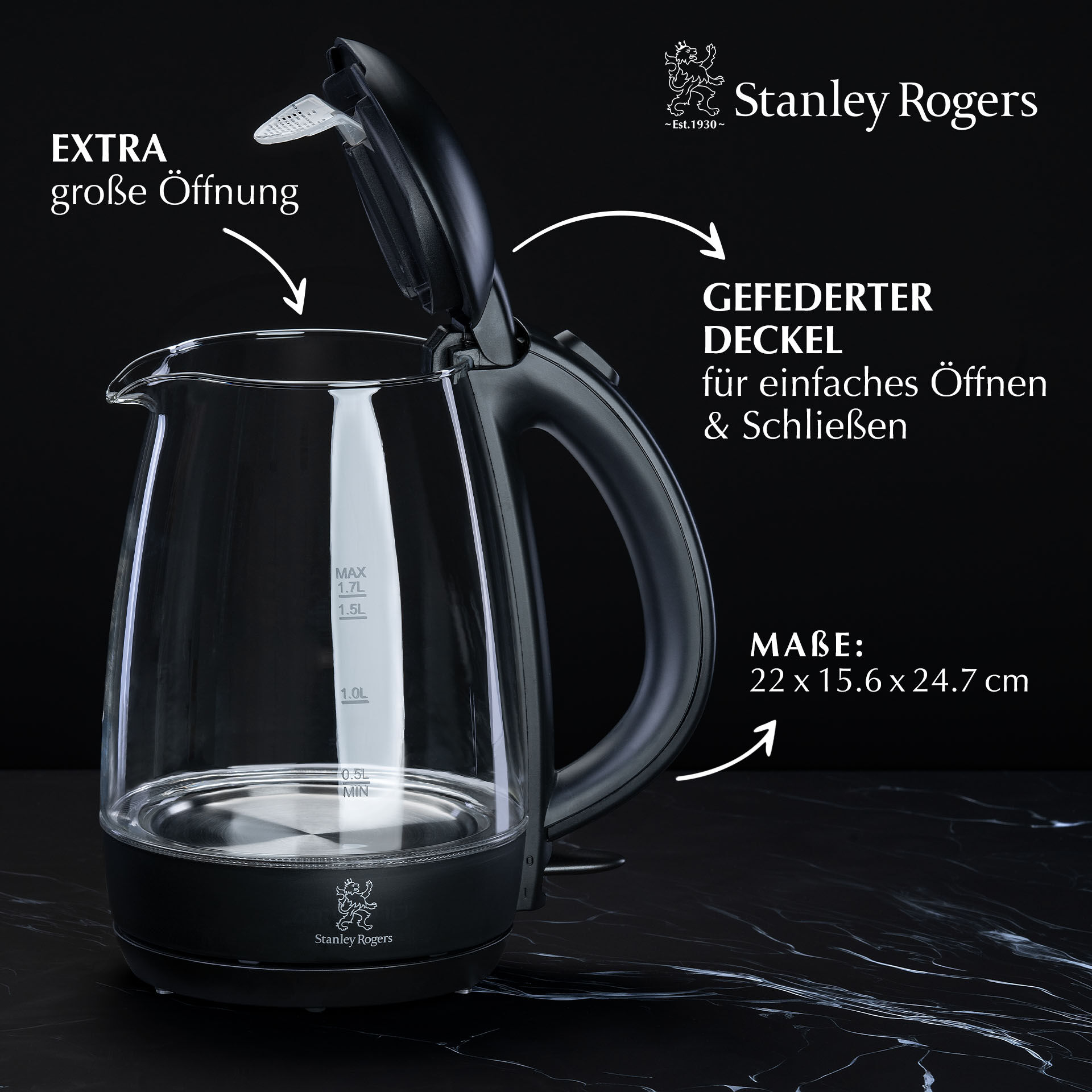 Wasserkocher, Glas, 1,7L