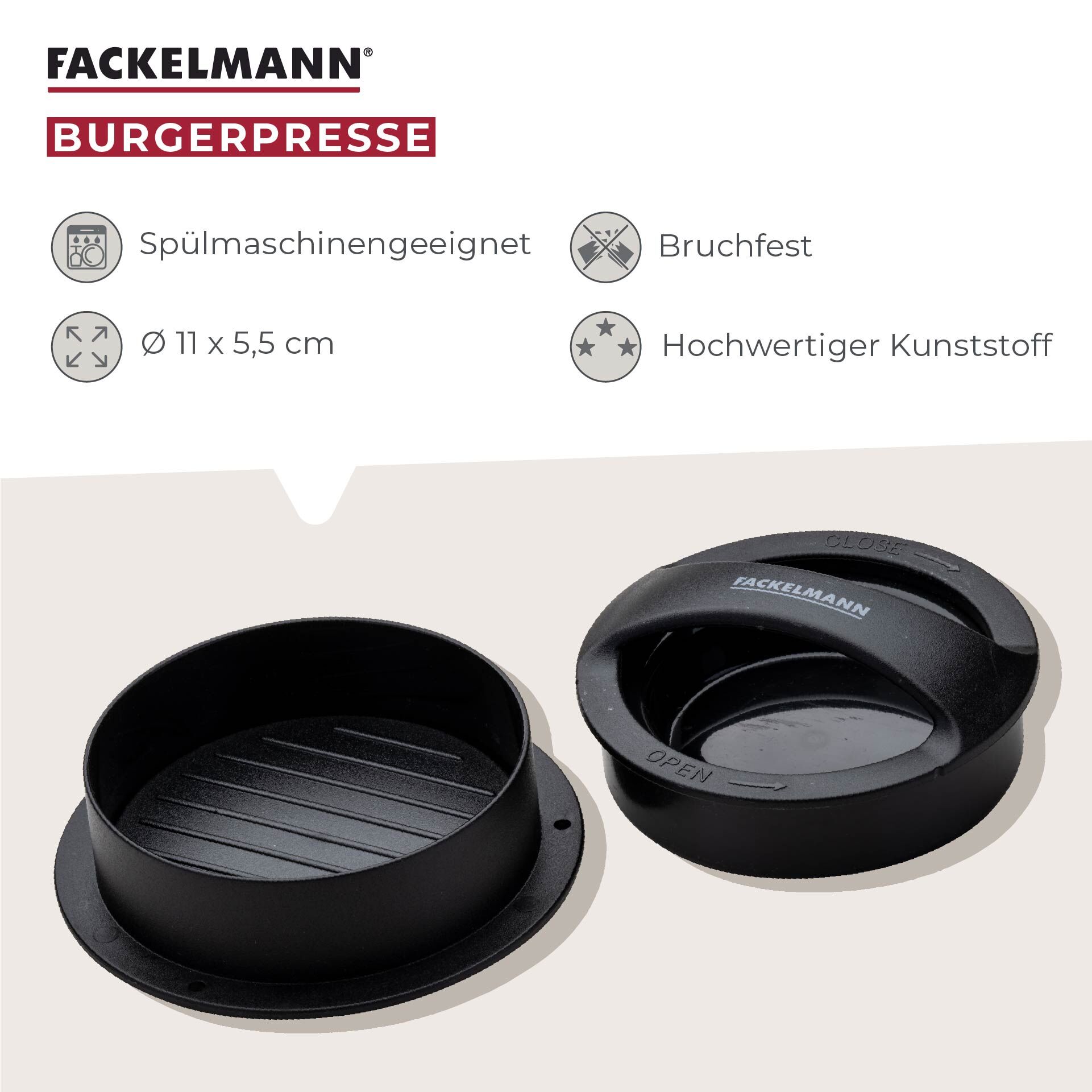 Burgerpresse, Kunststoff, schwarz
