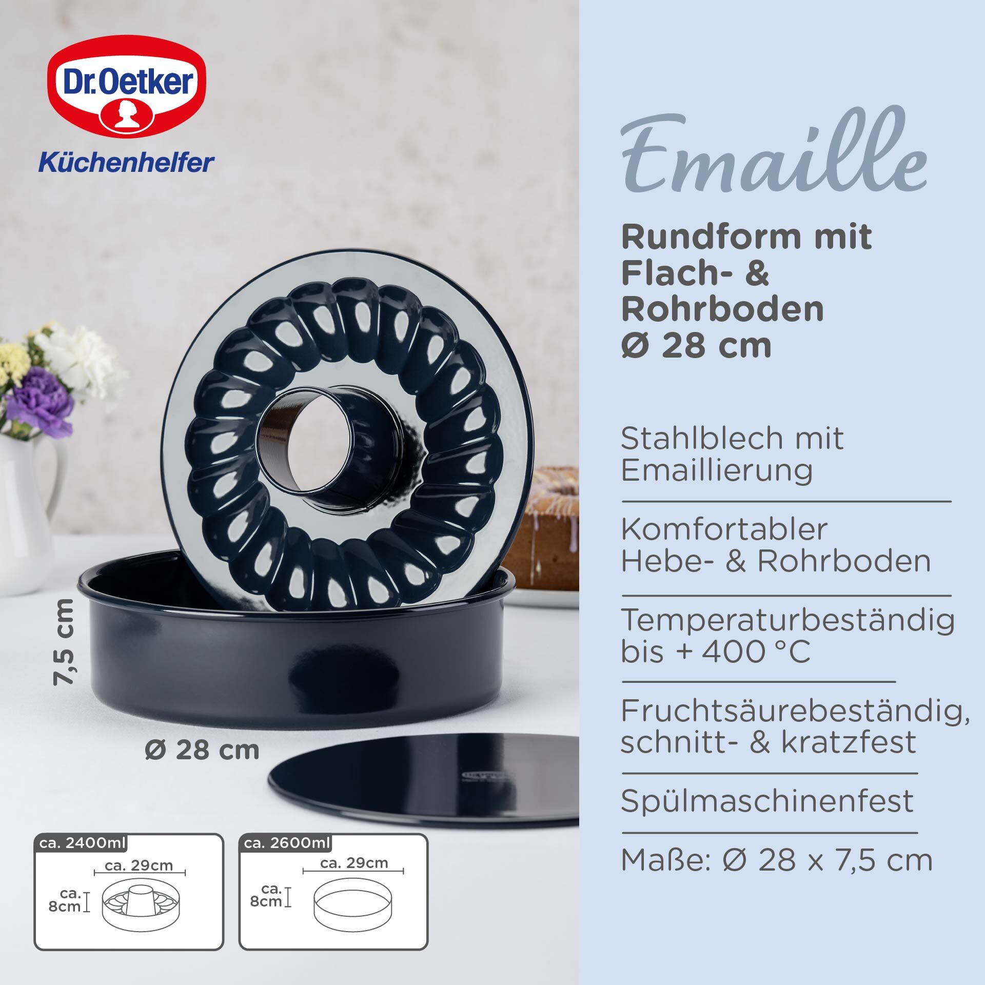 Backform mit Flach- und Rohrboden Back-Liebe Emaille, Ø28cm