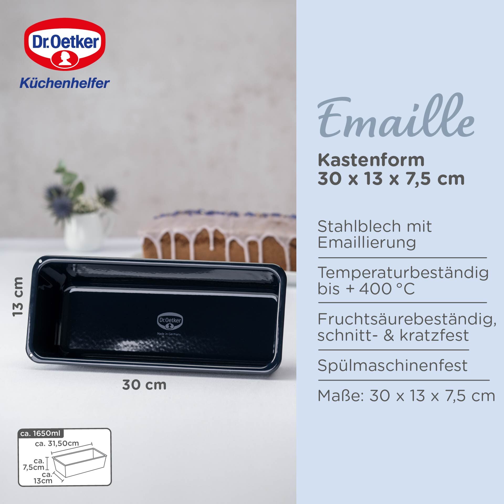 Kastenform Back-Liebe Emaille, 30x13cm