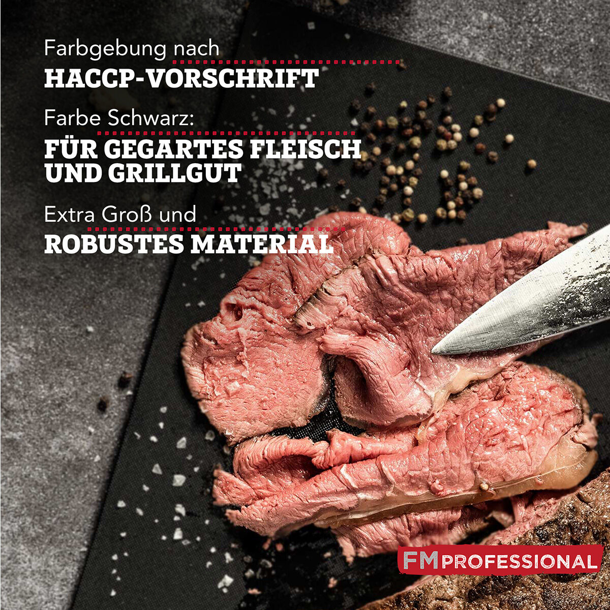Schneidebrett HACCP für gekochtes Fleisch, 45x30cm, schwarz