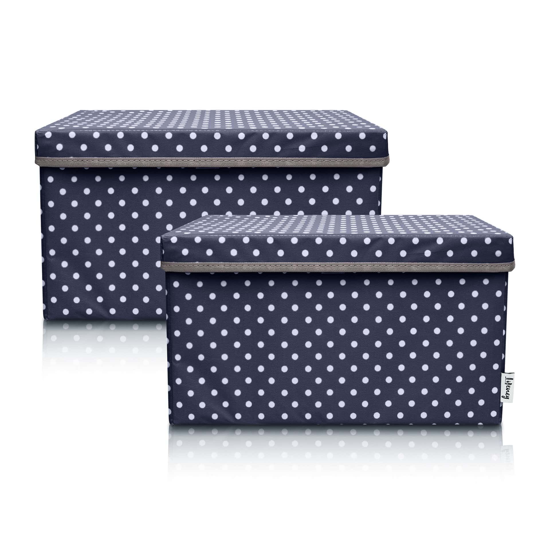 Aufbewahrungsbox 2er-Set mit Deckel, Punkte, anthrazit, 25x37x21cm