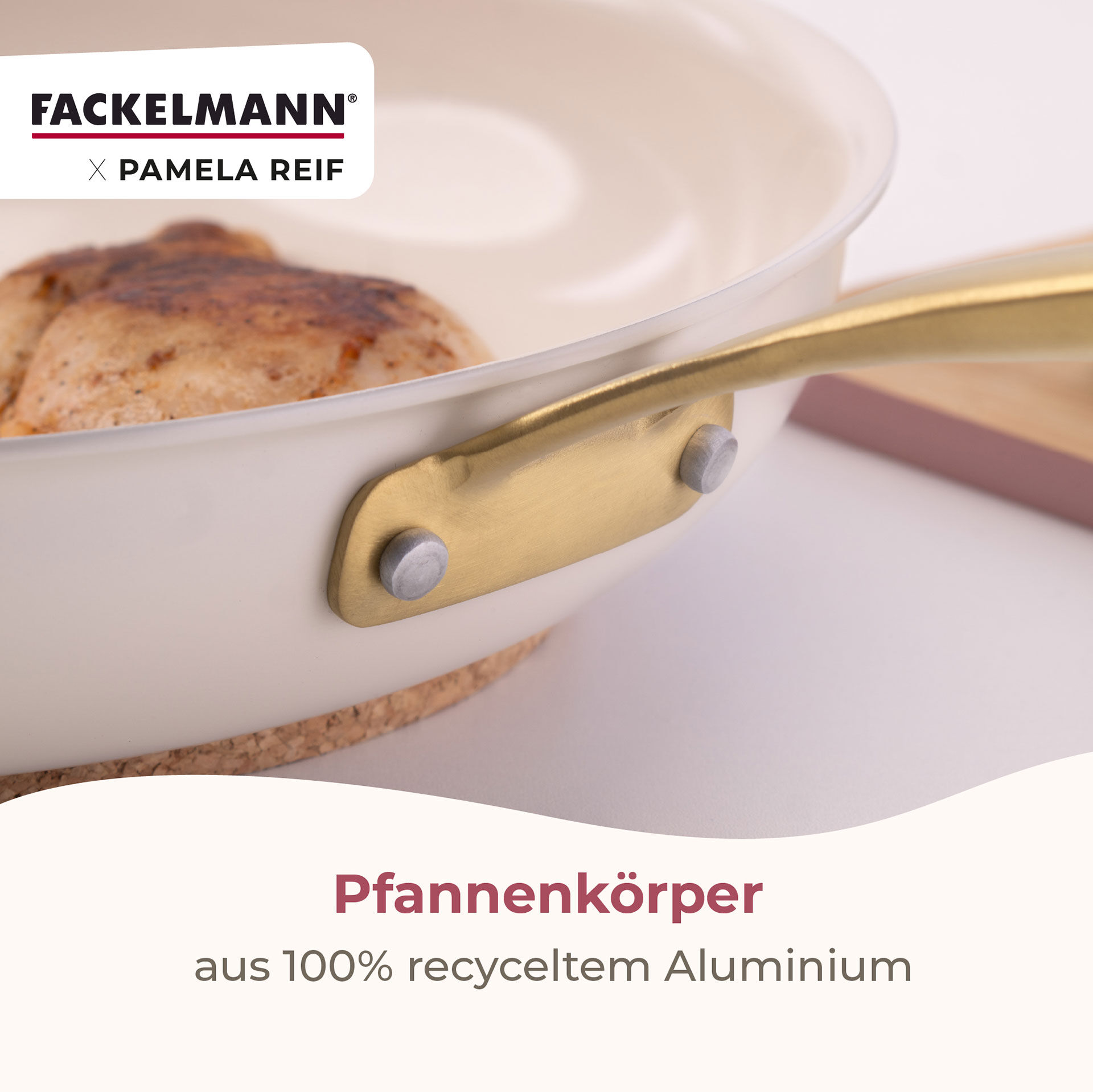 Pamela Reif Bratpfannen-Set Signature, Keramik, Gold-Griff, Ø24+28cm