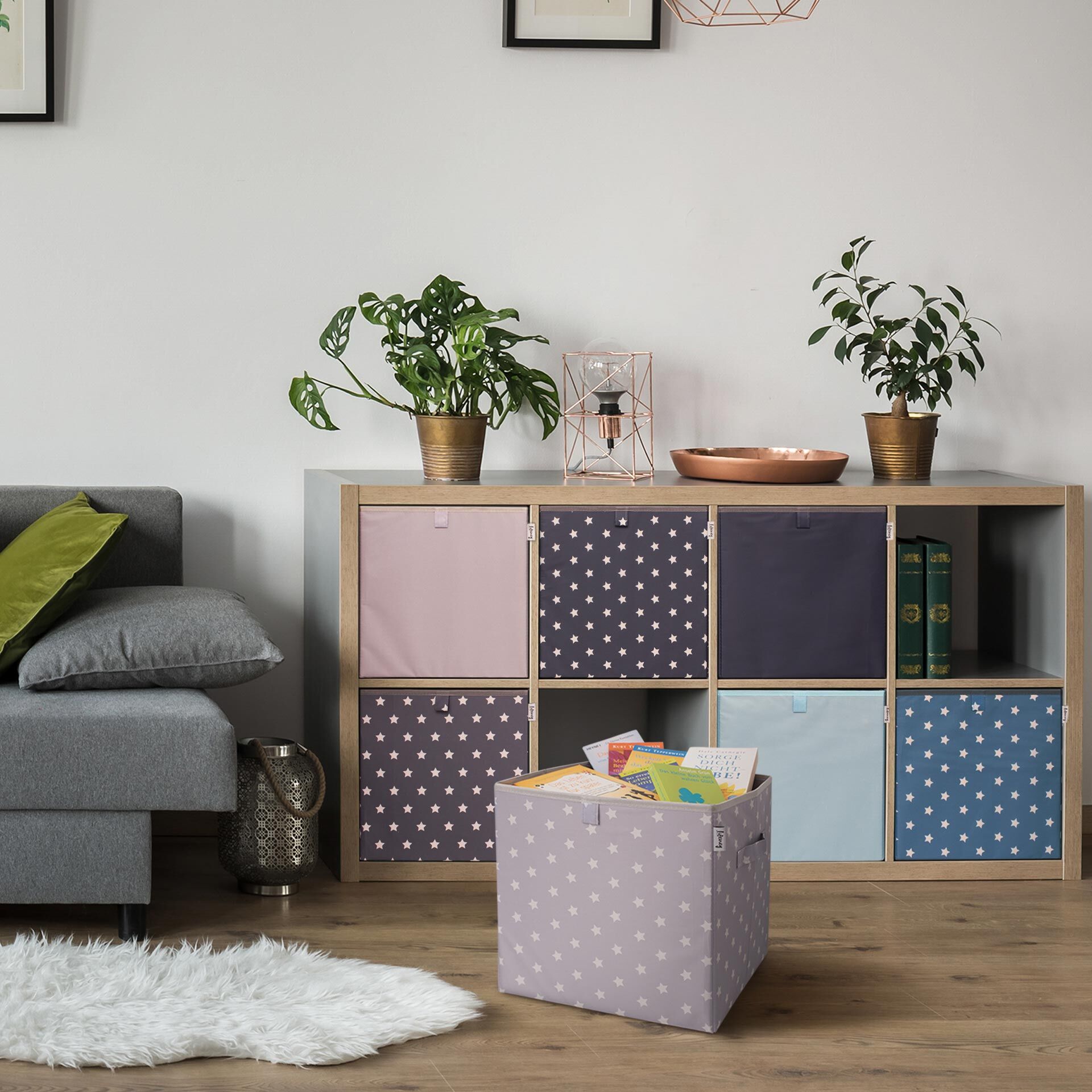 Aufbewahrungsbox Sterne, hellgrau, 33x33x33cm