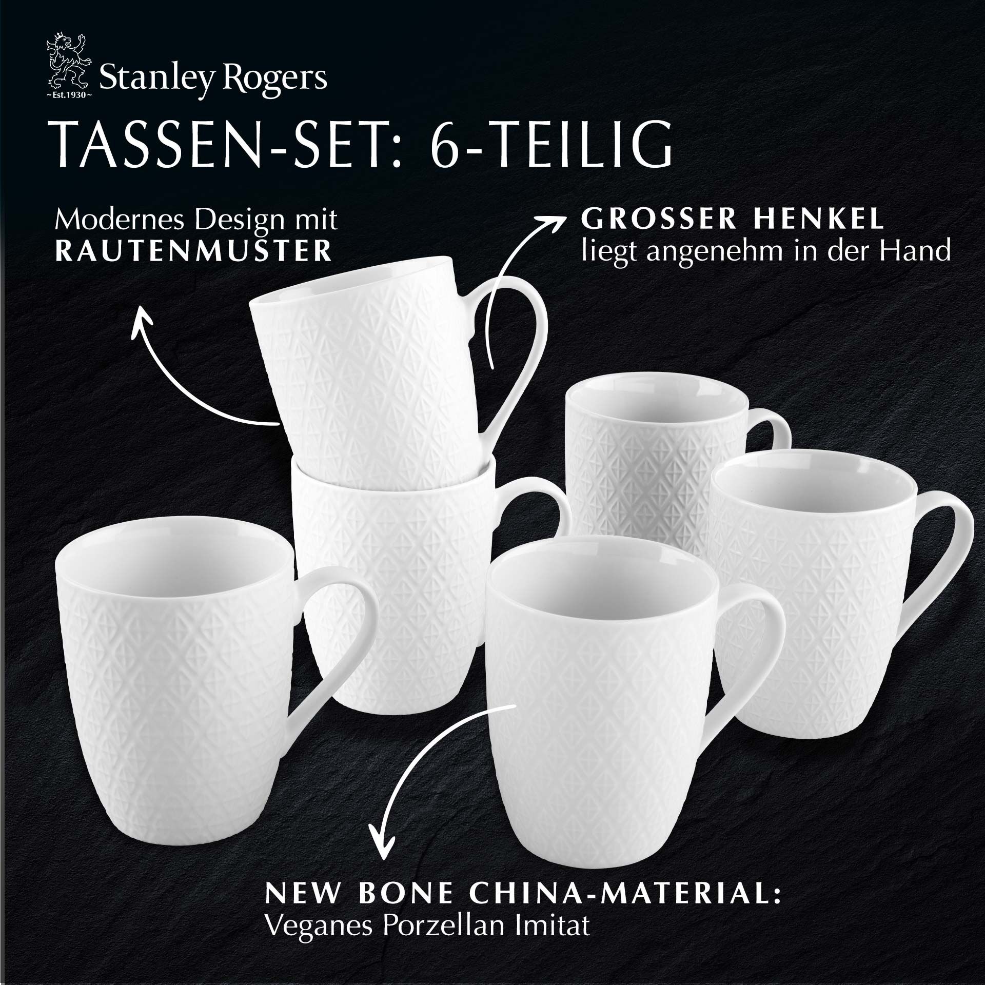 Tassen weiß, 340ml, 6er Set