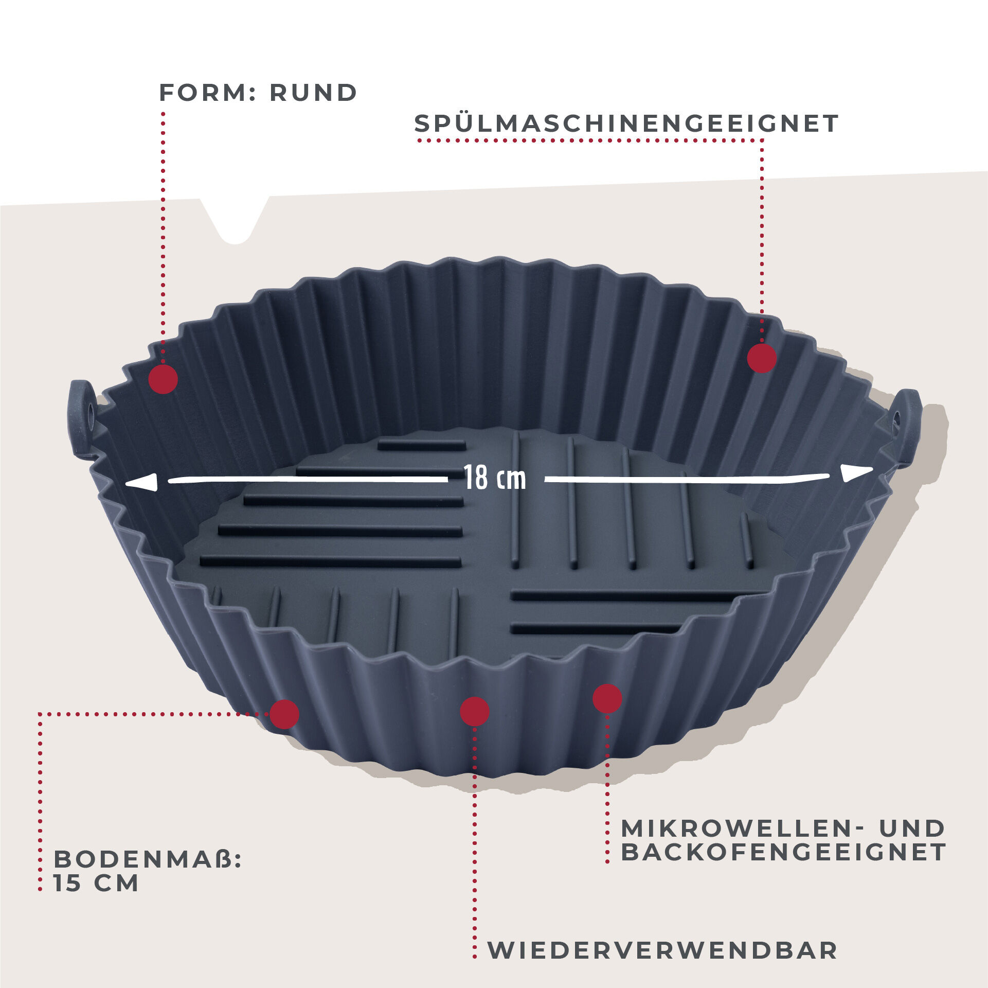 Silikonform für Heißluftfritteuse rund, Ø15cm