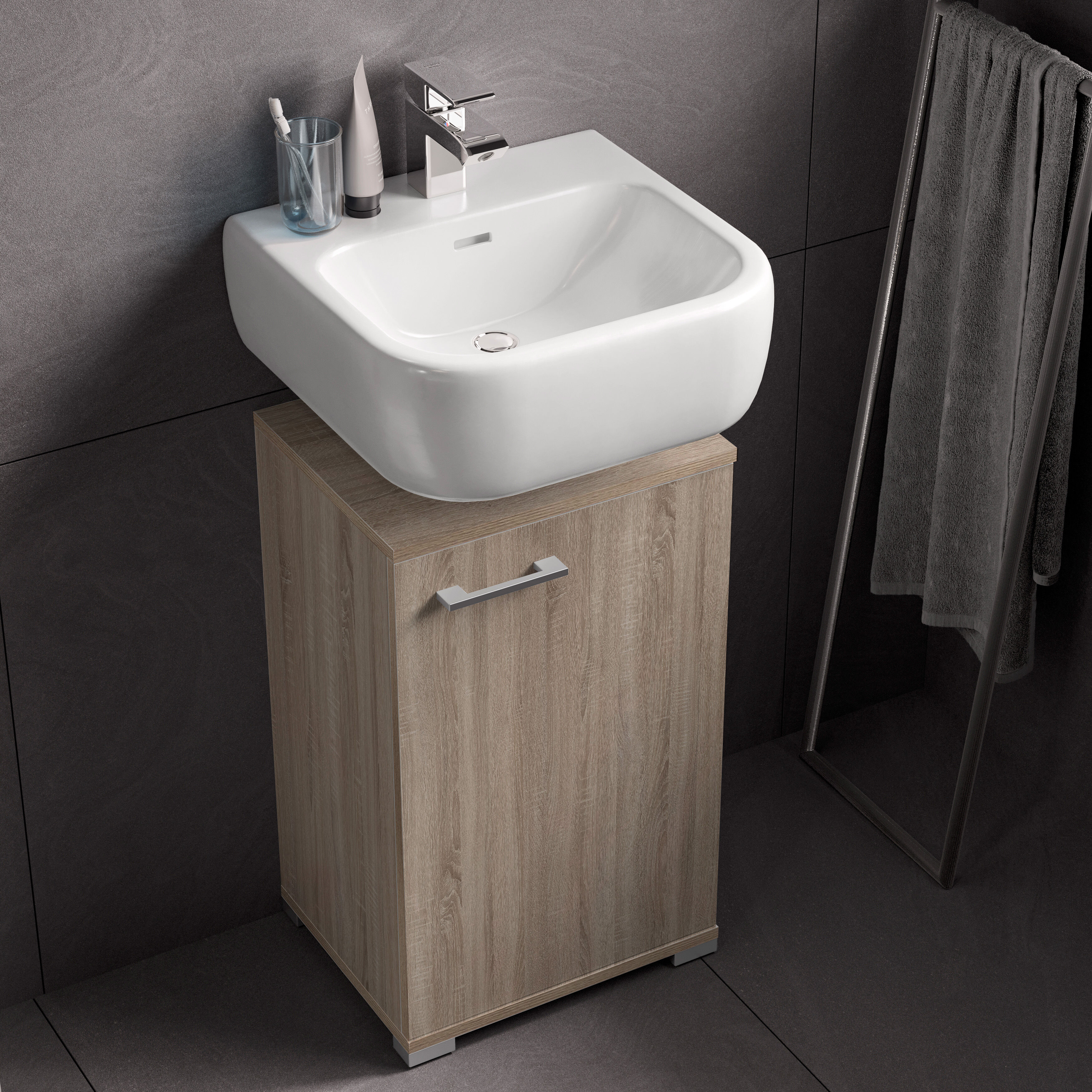 Waschbeckenunterschrank Easy, 40cm, Eiche, stehend