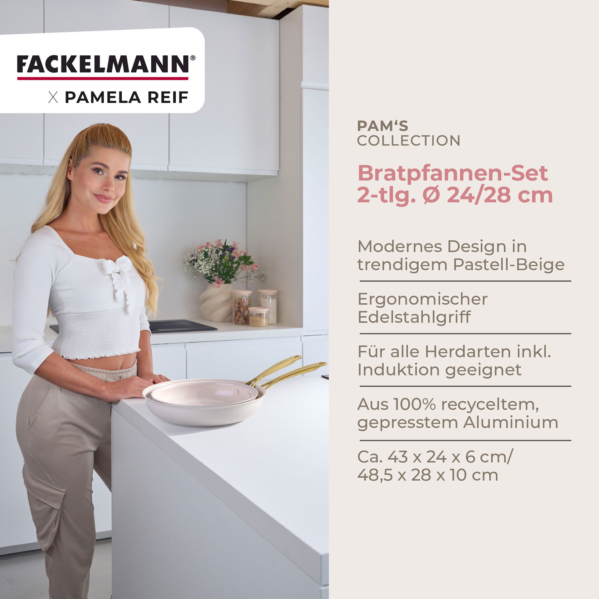 Pamela Reif Bratpfannen-Set Signature, Keramik, Gold-Griff, Ø24+28cm