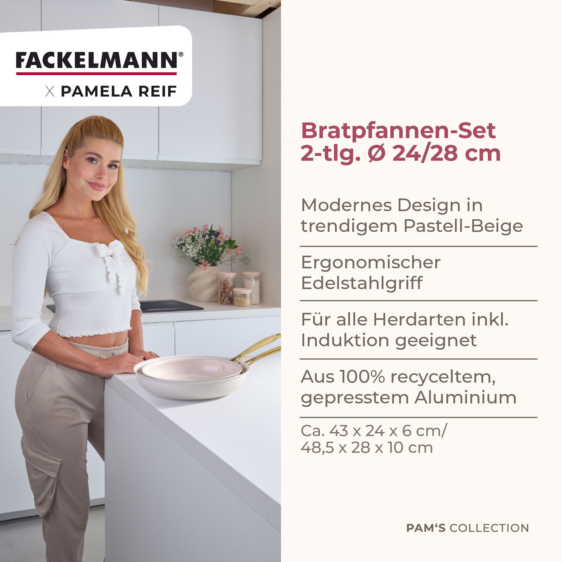 Pamela Reif Bratpfannen-Set Signature, Keramik, Gold-Griff, Ø24+28cm