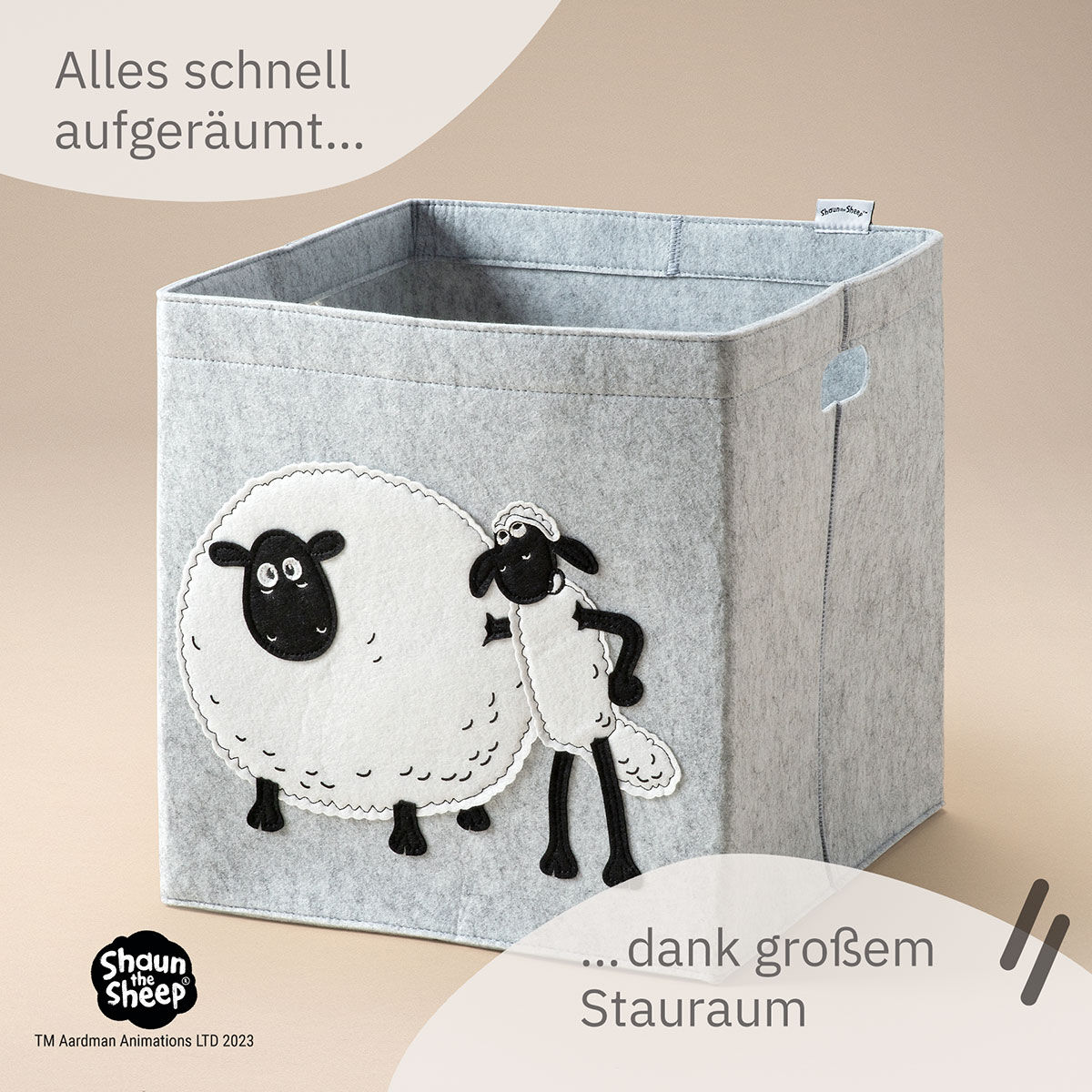 Aufbewahrungsbox Shaun mit Freund, Filz, 33x33x33cm