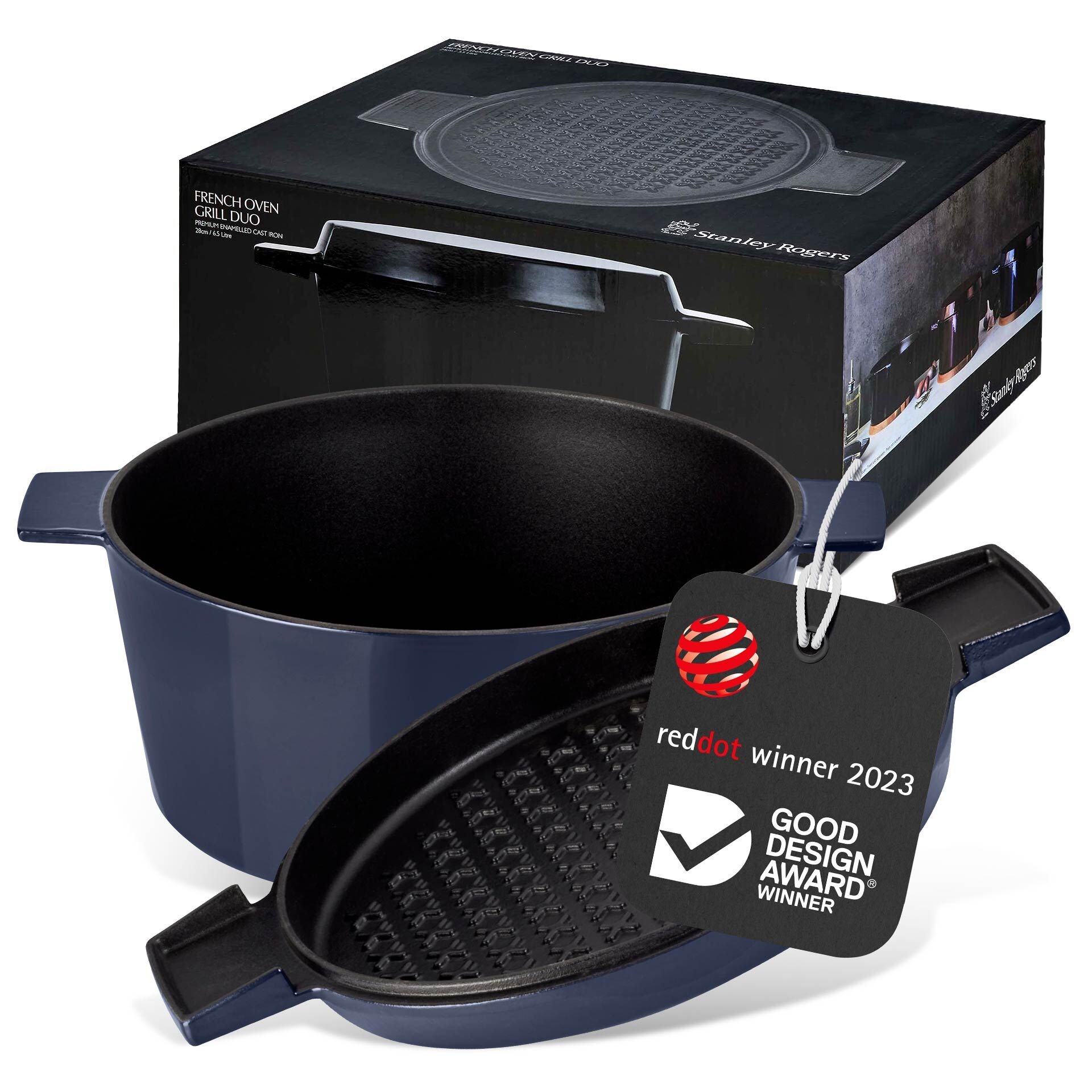 Cocotte mit Grilldeckel, 28cm, Gusseisen, blau Cocotte mit Grilldeckel, 28cm, Gusseisen, blau