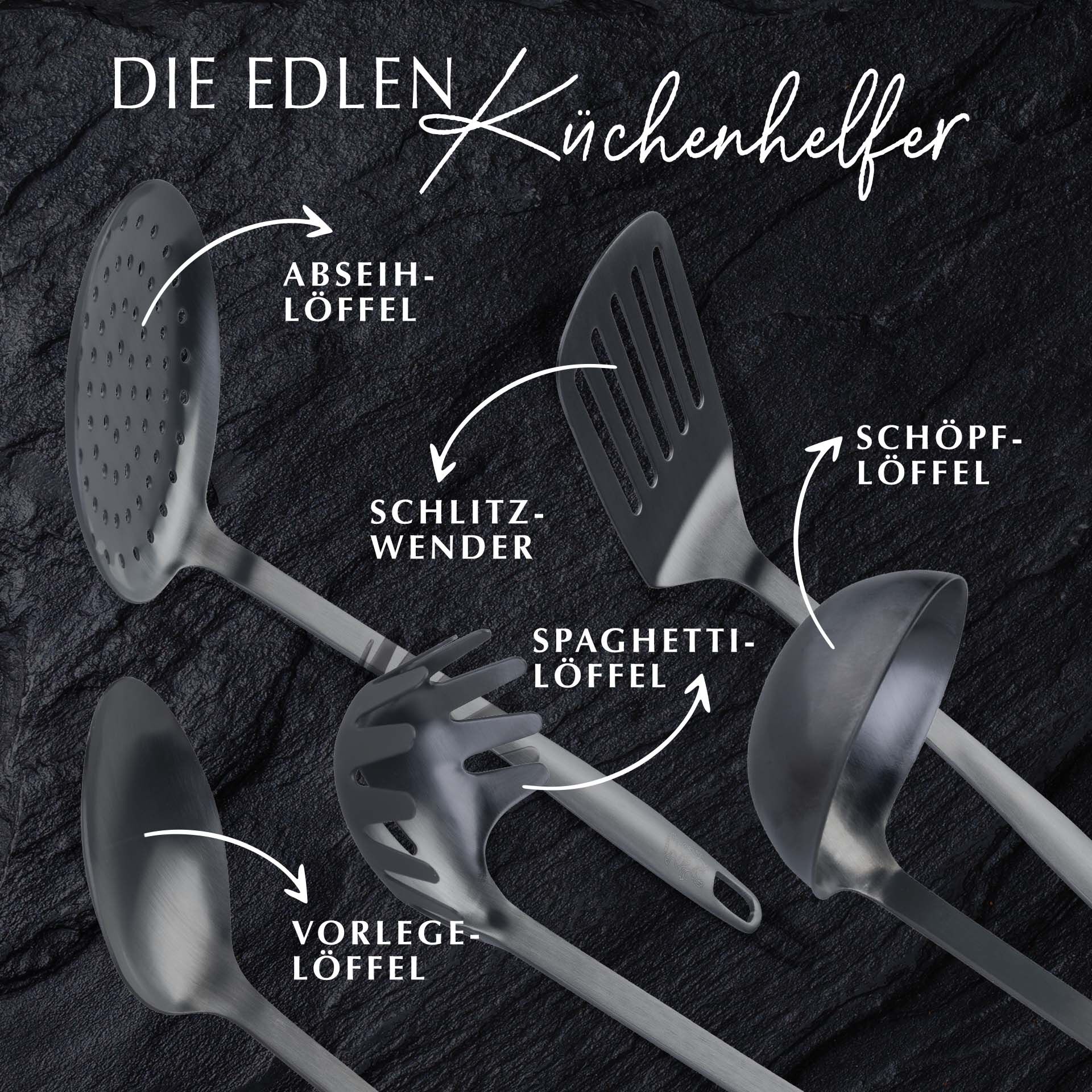 Küchenhelfer-Set Satin, 5-teilig, Schwarz, Edelstahl