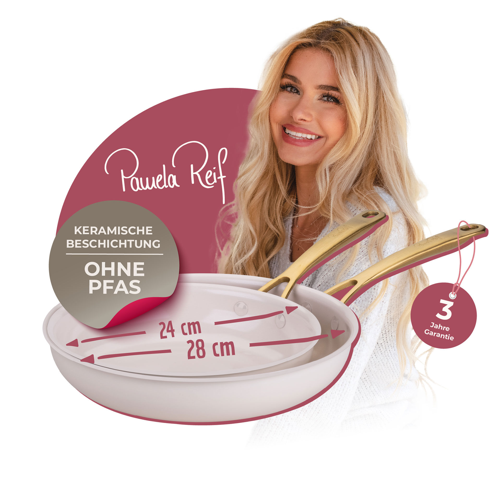 Pamela Reif Bratpfannen-Set Signature, Keramik, Gold-Griff, Ø24+28cm