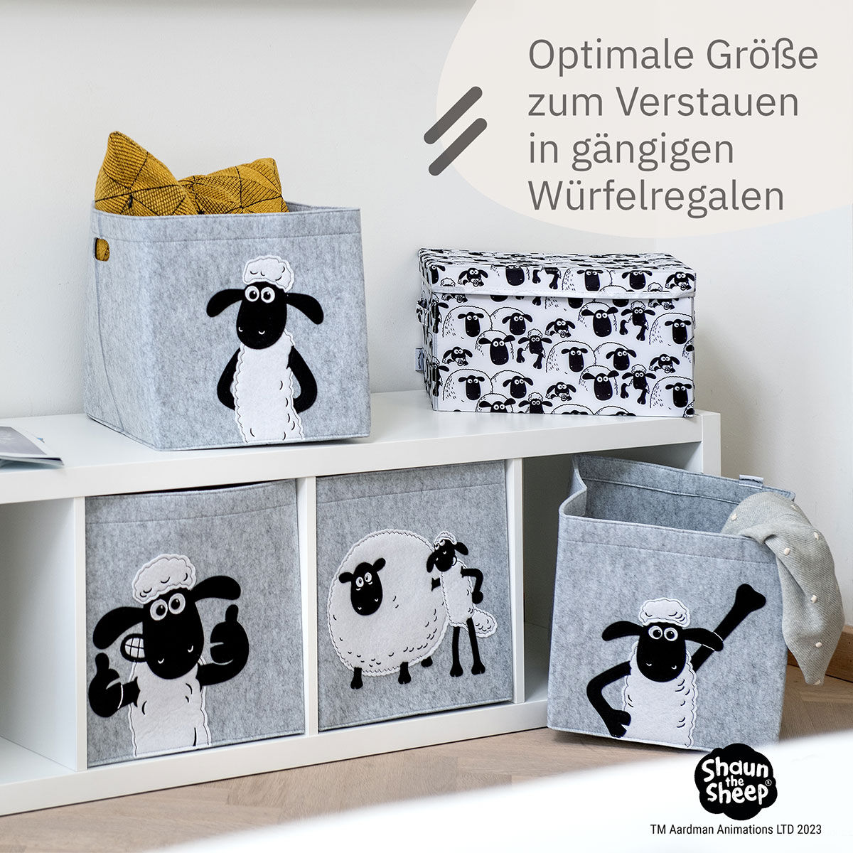 Aufbewahrungsbox Shaun mit Freund, Filz, 33x33x33cm