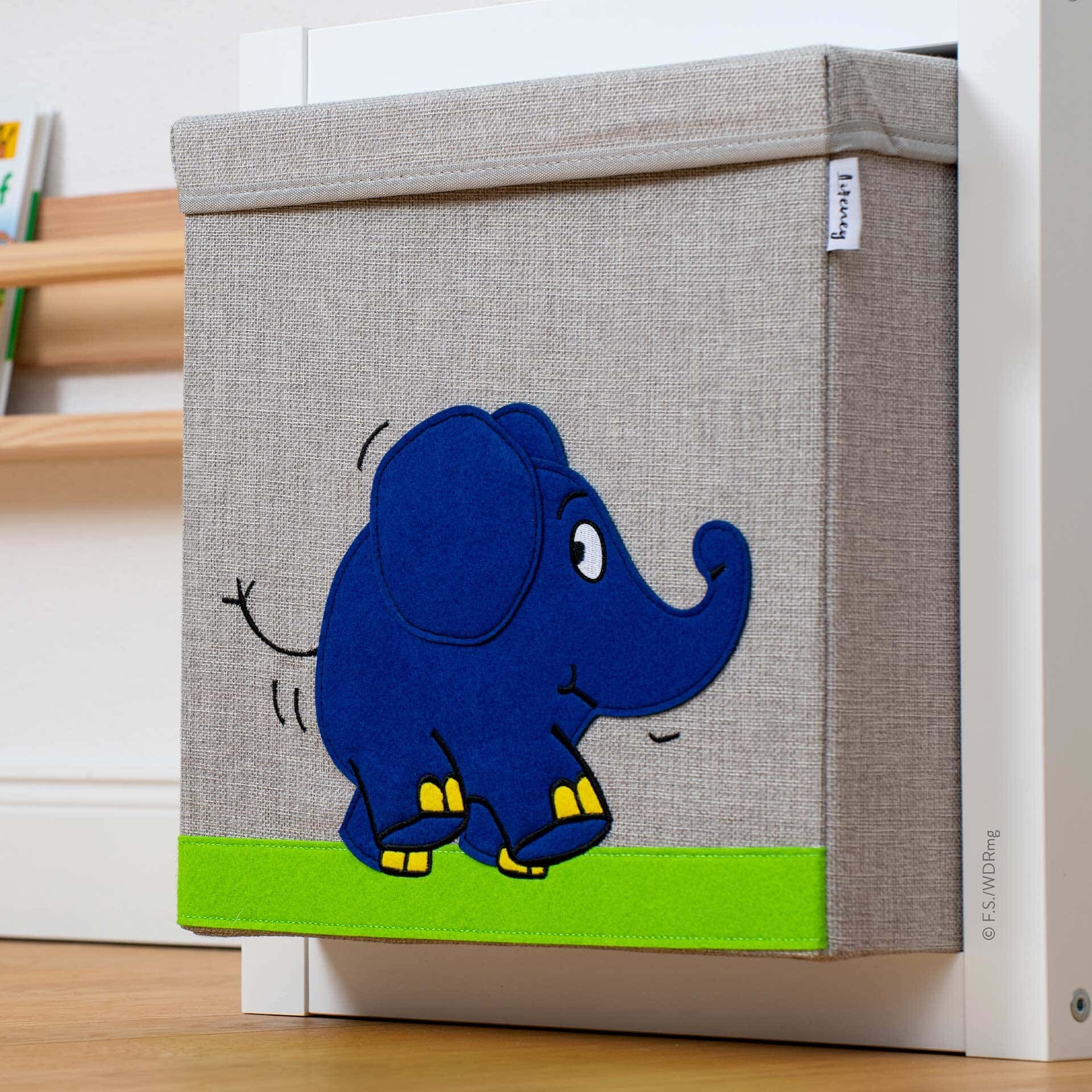 Aufbewahrungsbox mit Deckel DieMaus Elefant laufend, 33x33x33cm