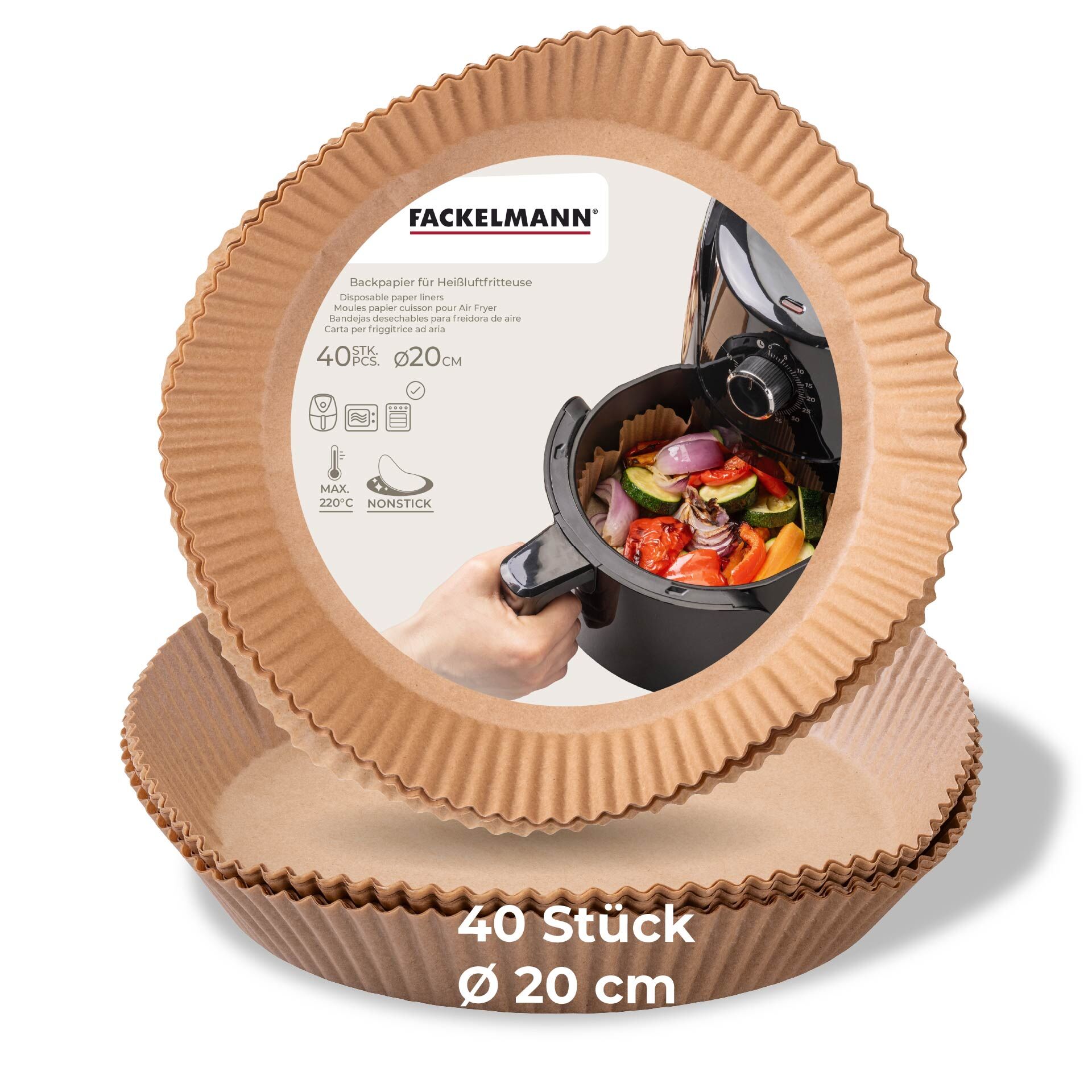 Backpapier für Heißluftfritteuse, rund, Ø20cm, 40 Stk.