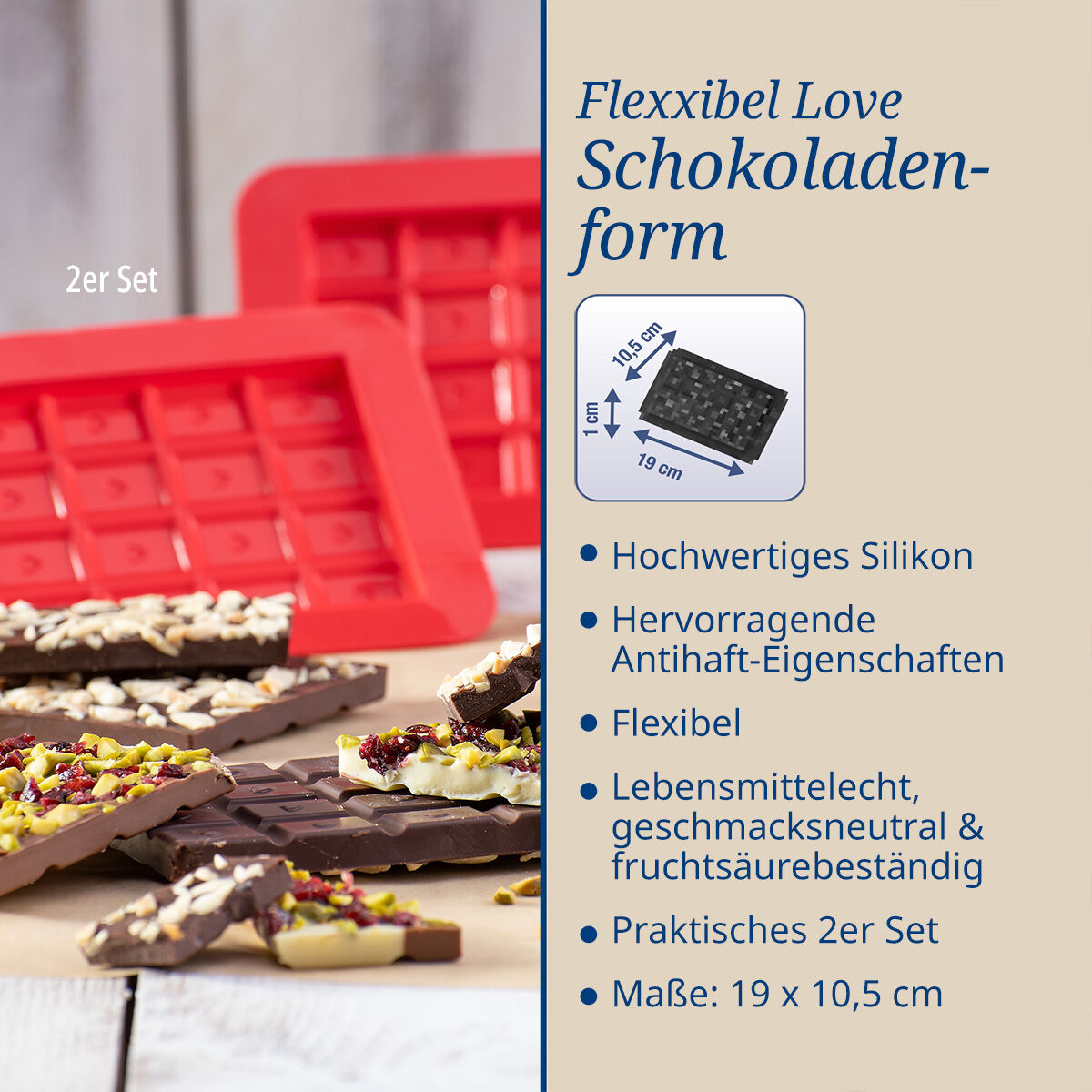 Schokoladenform Süße Tafeln rot, Silikon, 2 Stück