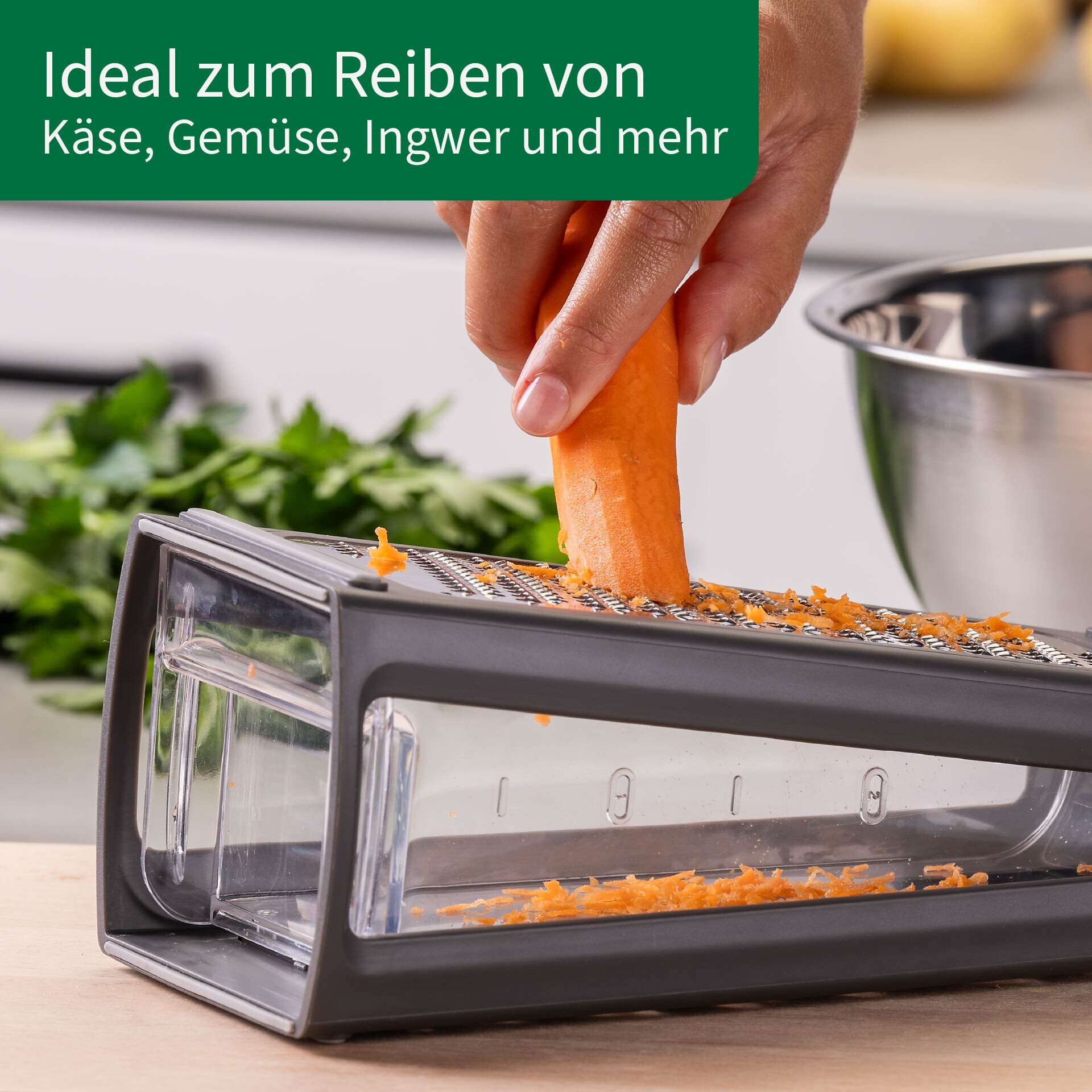 Küchenreibe mit Behälter