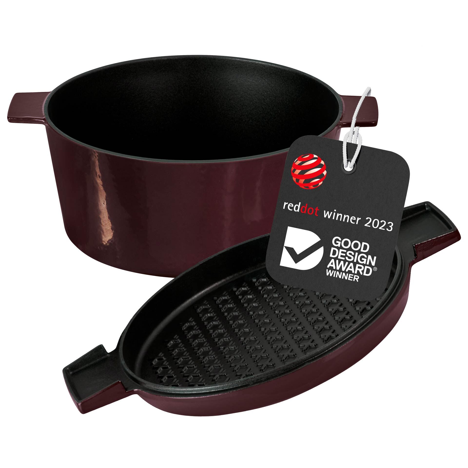 Cocotte mit Grilldeckel, 28cm, Gusseisen, bordeaux Cocotte mit Grilldeckel, 28cm, Gusseisen, bordeaux