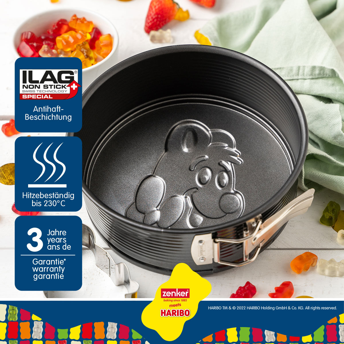 Springform mit Motivboden + Ausstecher HARIBO Goldbär, Ø18cm