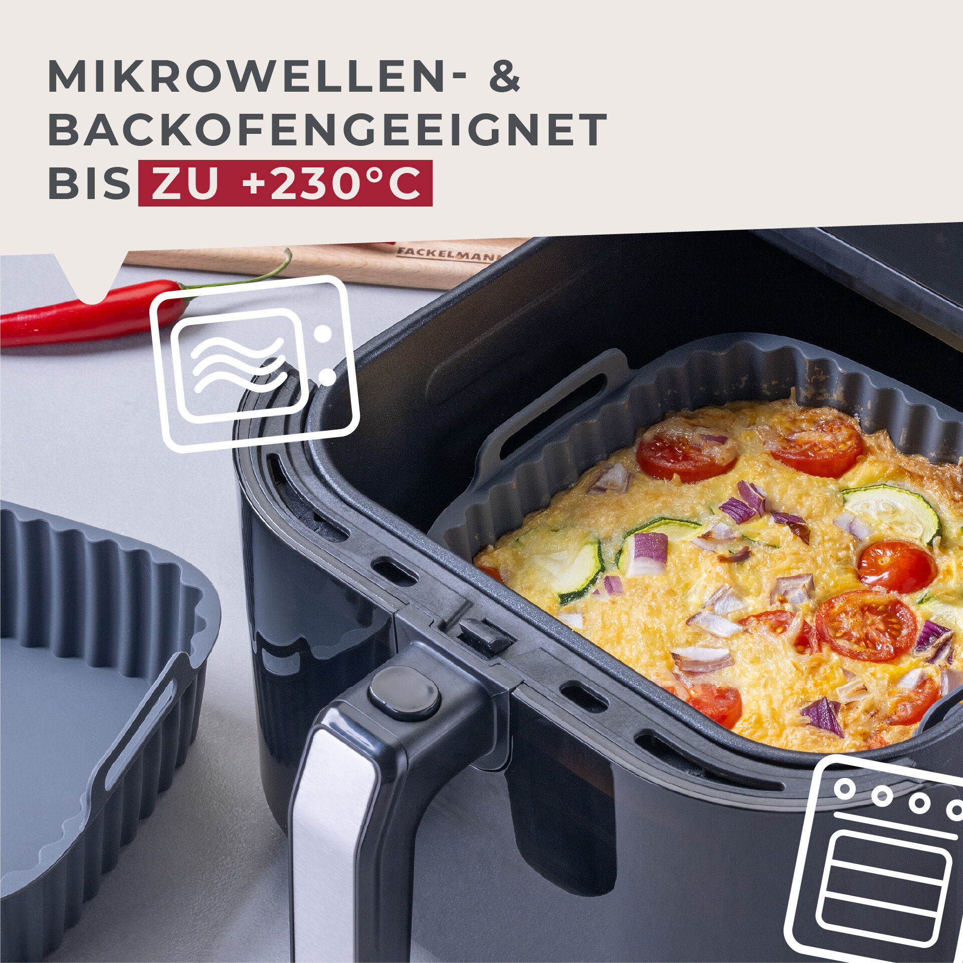 Silikonform für Heißluftfritteuse eckig, 15x15x5cm