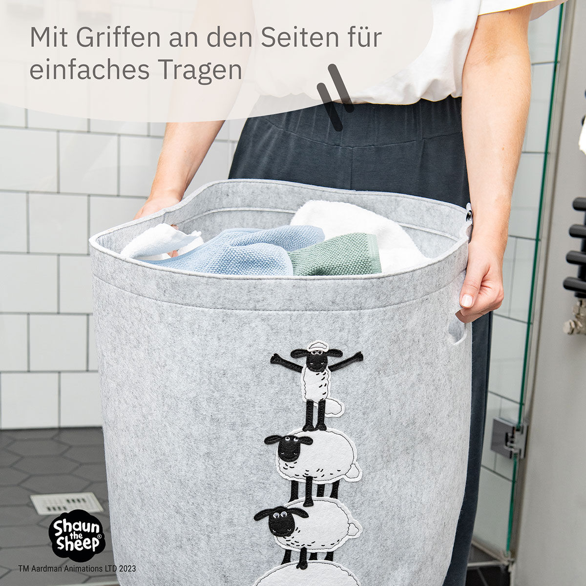 Aufbewahrungskorb Shaun und Freunde, Filz, 43,5x46cm