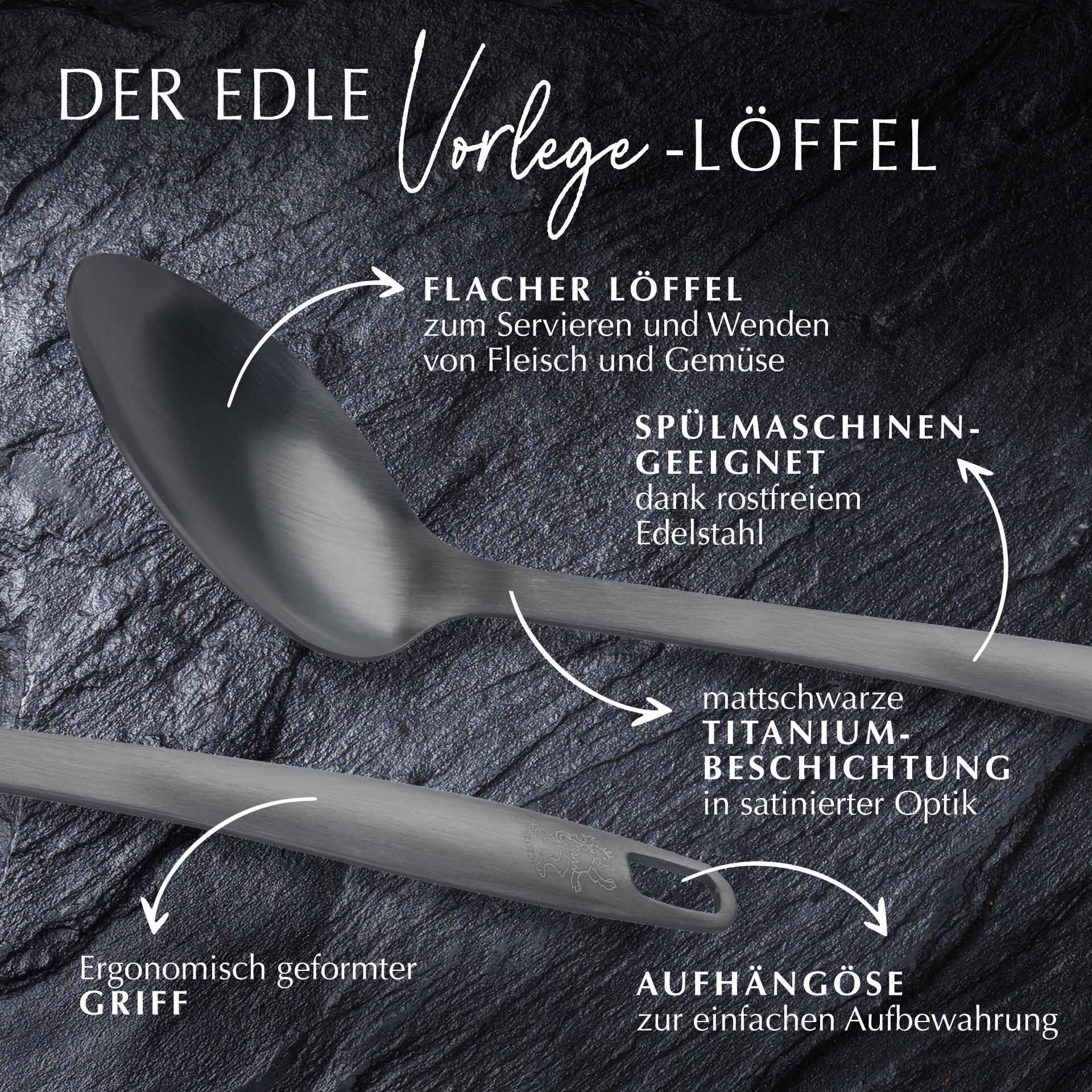 Servierlöffel Satin, schwarz, Edelstahl