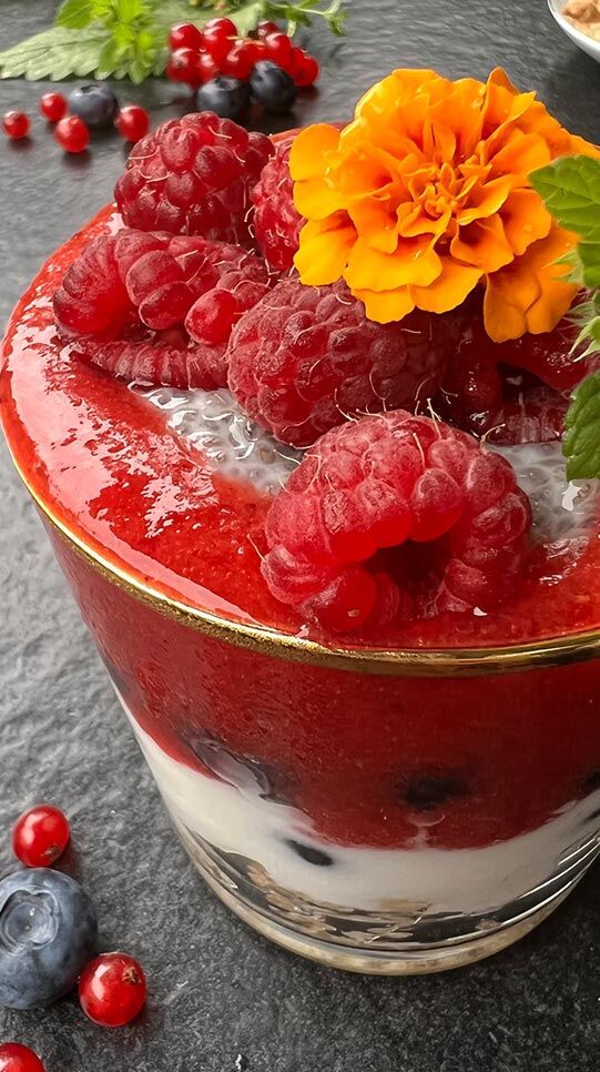 Himbeer-Heidelbeer-Chiapudding