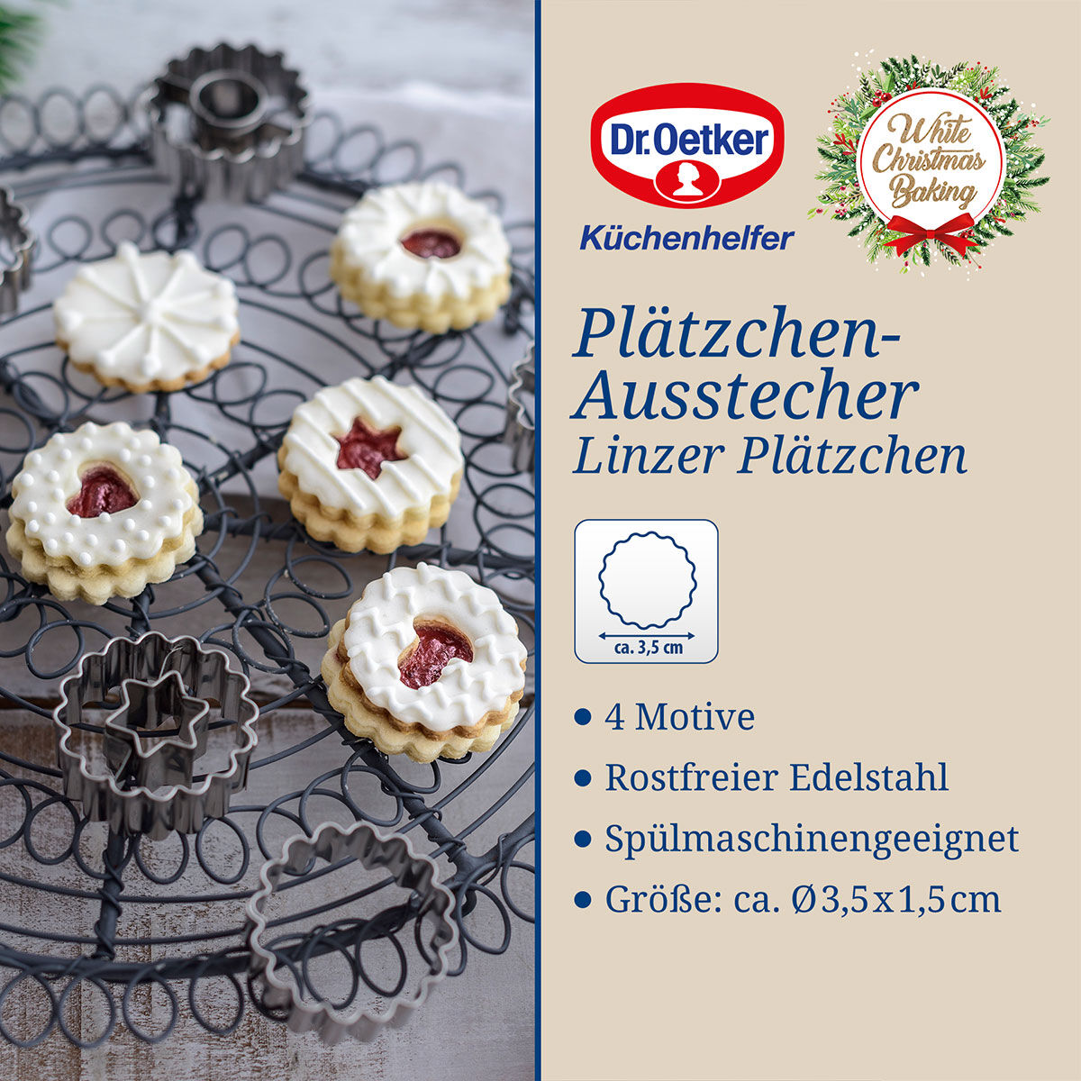 Ausstecher Linzer White Christmas Baking, 5-teilig