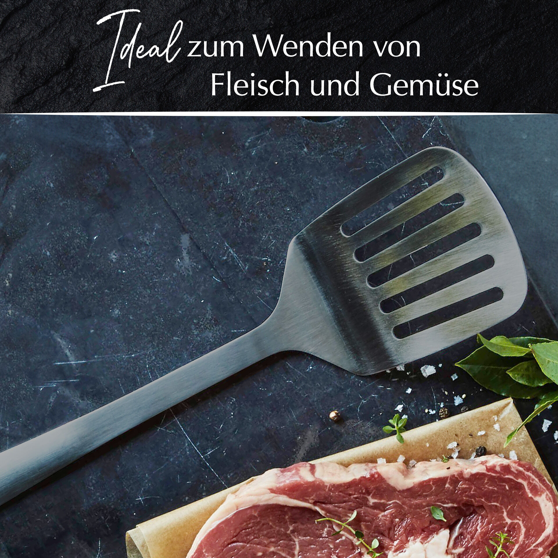 Pfannenwender mit Schlitzen Satin, schwarz, Edelstahl