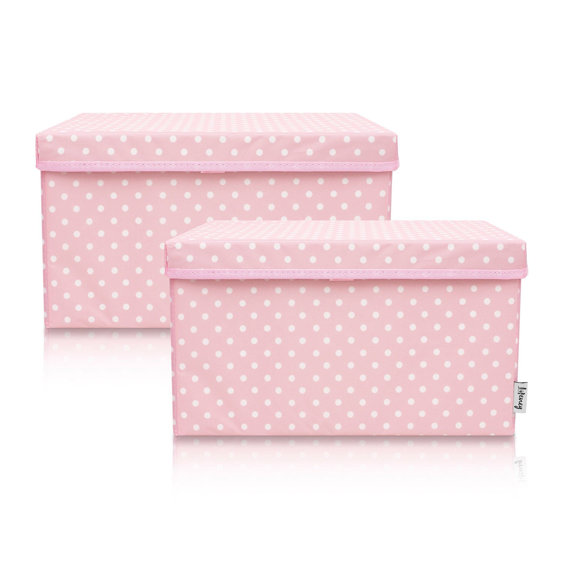 Aufbewahrungsbox 2er-Set, Punkte, rosa, 25x37x21cm