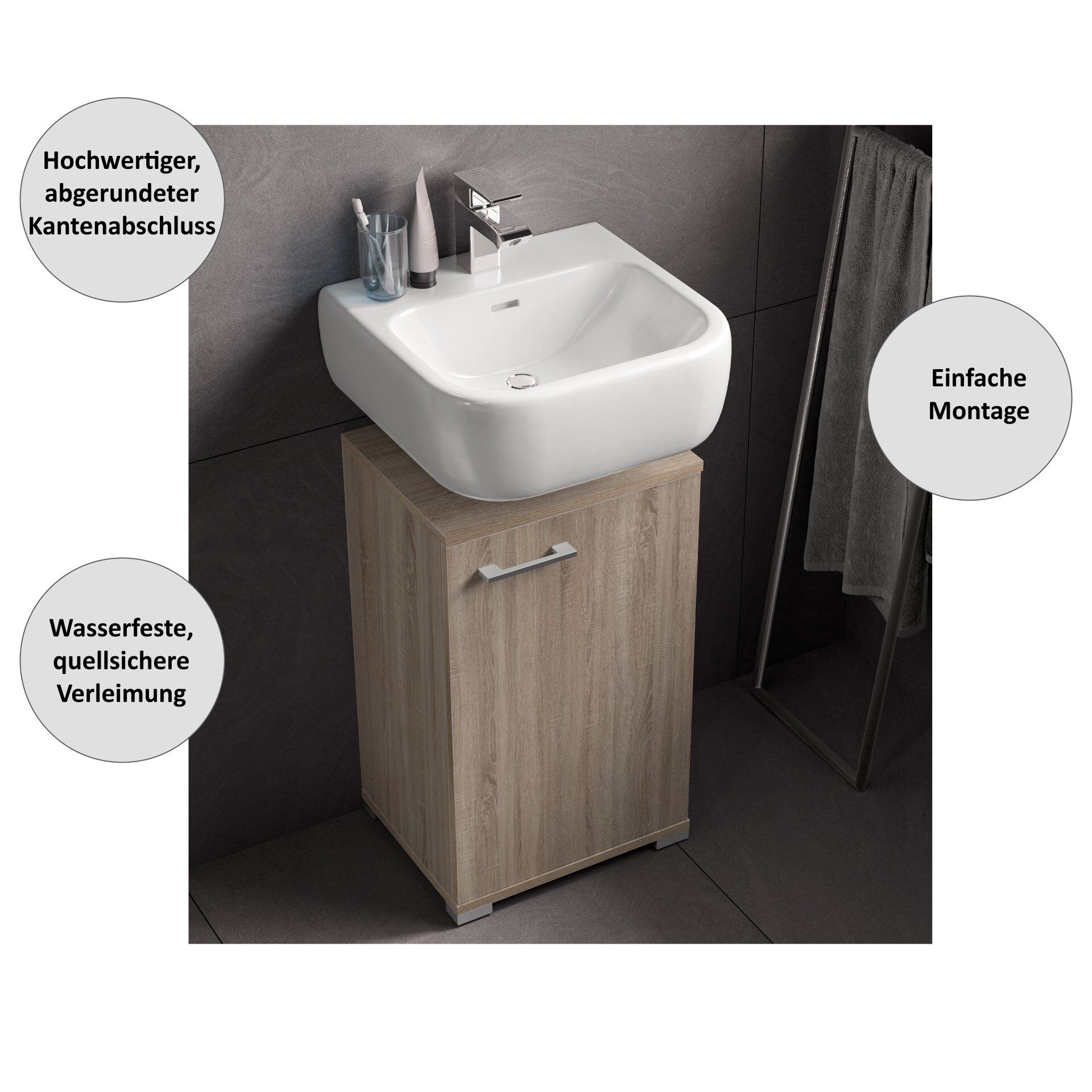 Waschbeckenunterschrank Easy, 40cm, Eiche, stehend