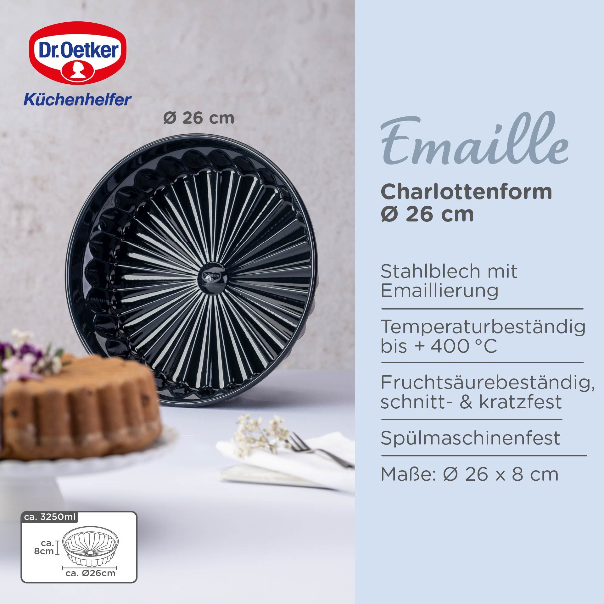 Charlottenform Back-Liebe Emaille, Ø28 cm