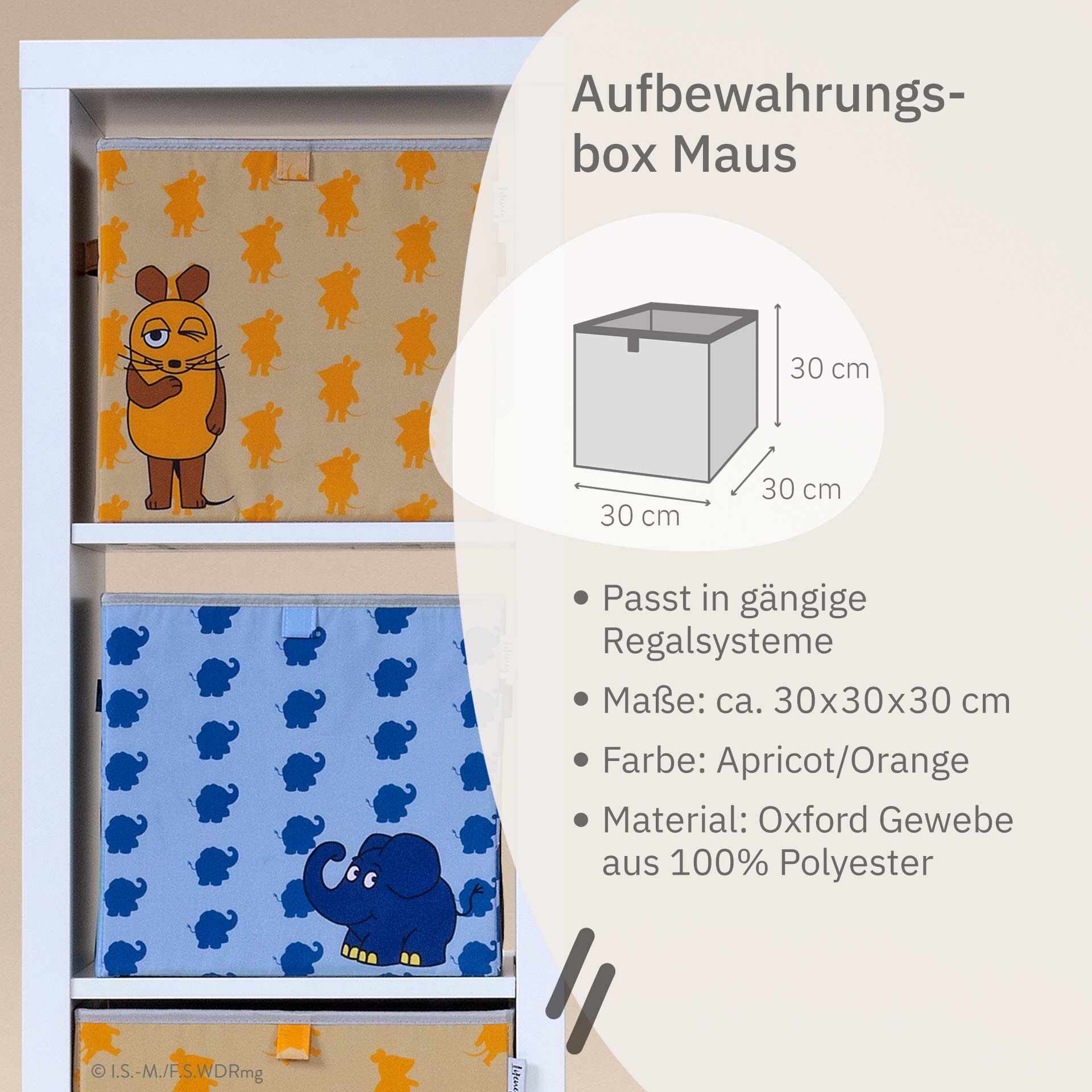 Aufbewahrungsbox DieMaus, apricot, 30x30x30cm
