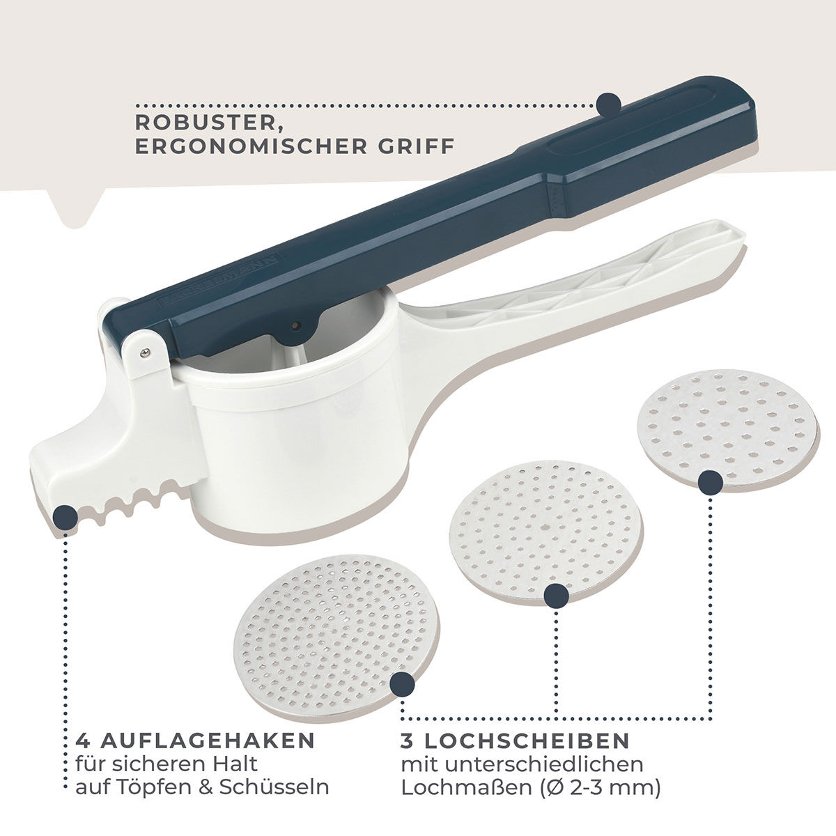 Spätzlepresse mit 3 Lochscheiben #easyprepare, 4-teilig