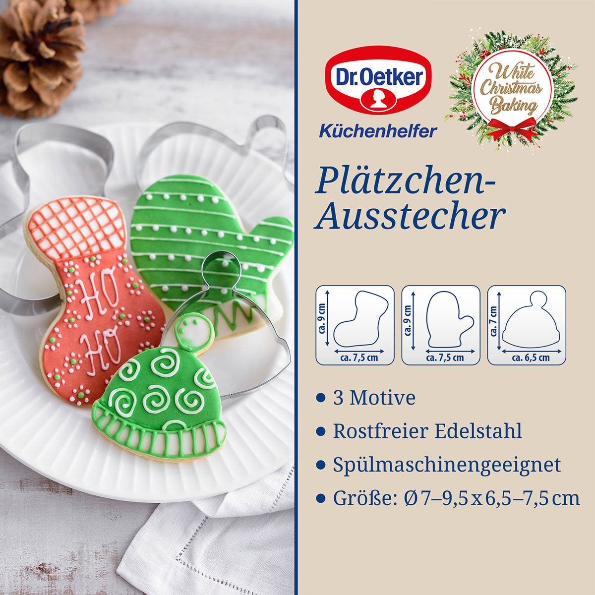 Ausstecher Winter-Outfit White Christmas Baking, 3-teilig