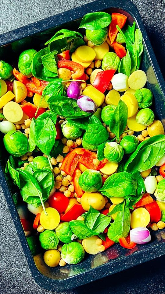 Mini-Kartoffeln, Kichererbsen & Babyspinat