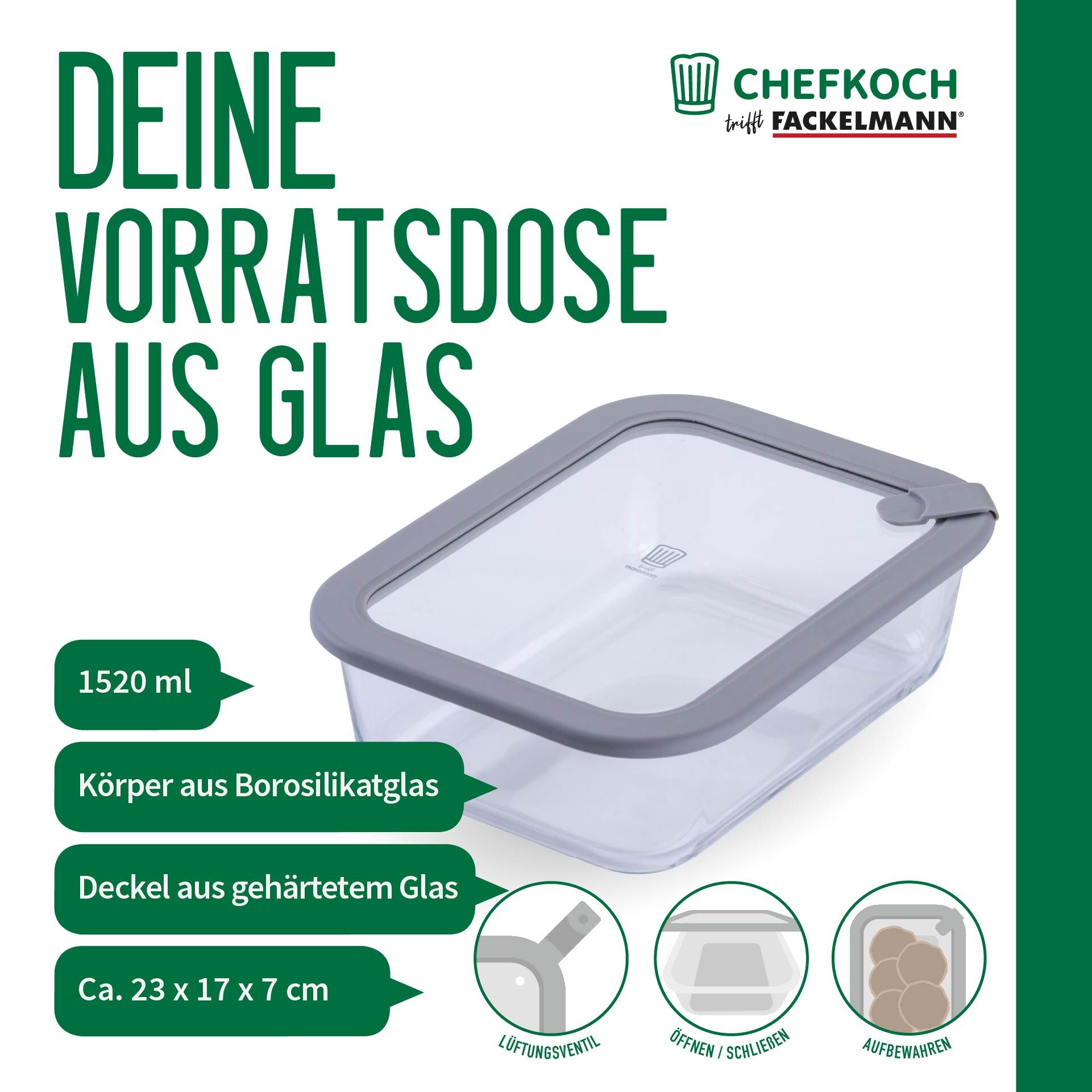 Vorratsdose Glas, eckig, 1520ml