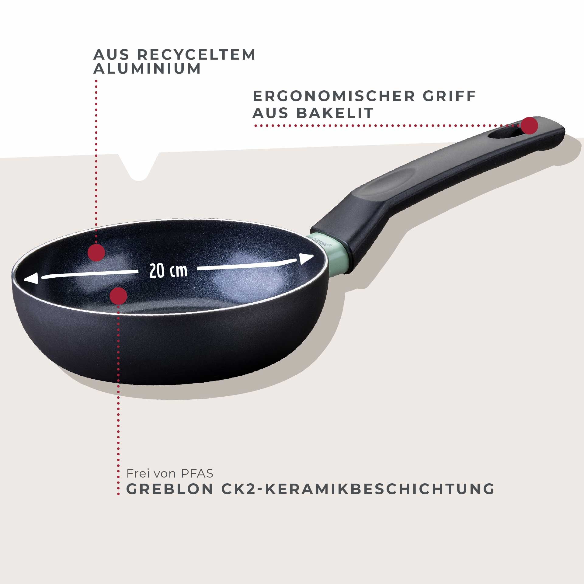 Bratpfanne Brandao, Keramik, antihaft, Ø16cm