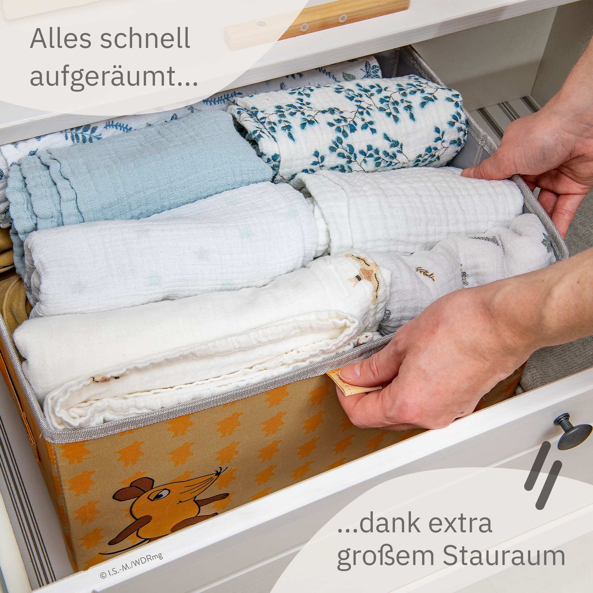 Aufbewahrungsbox 2er-Set DieMaus, 37x25x21cm, apricot