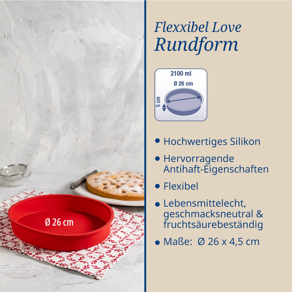 Backform rund Flexxibel Love, Ø26cm, Silikon
