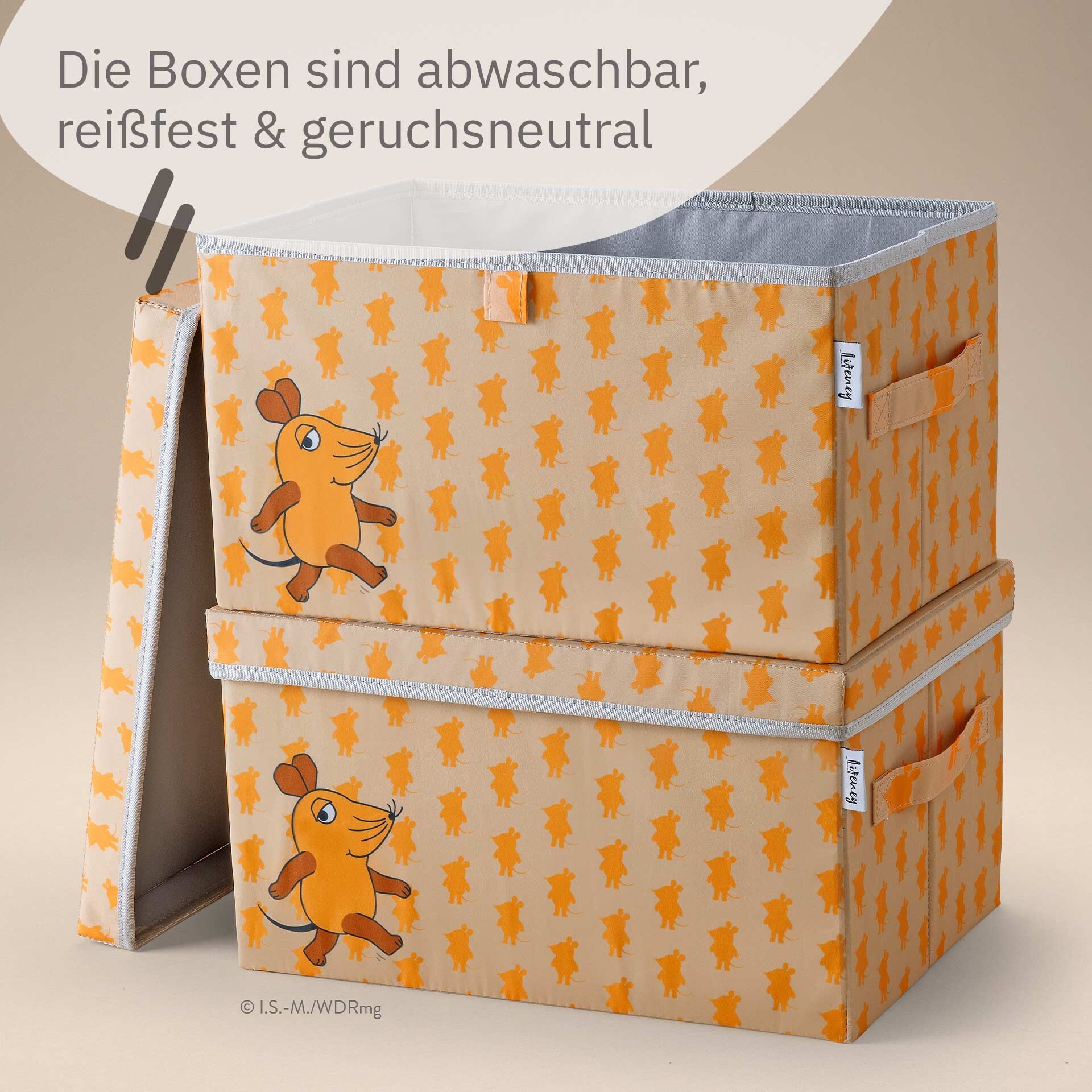 Aufbewahrungsbox 2er-Set DieMaus, 37x25x21cm, apricot