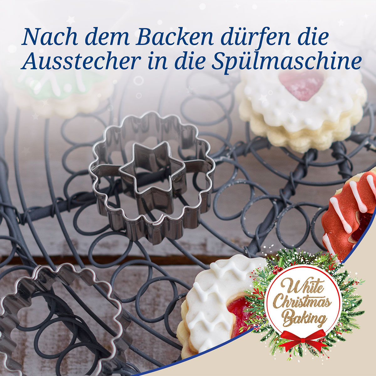 Ausstecher Linzer White Christmas Baking, 5-teilig