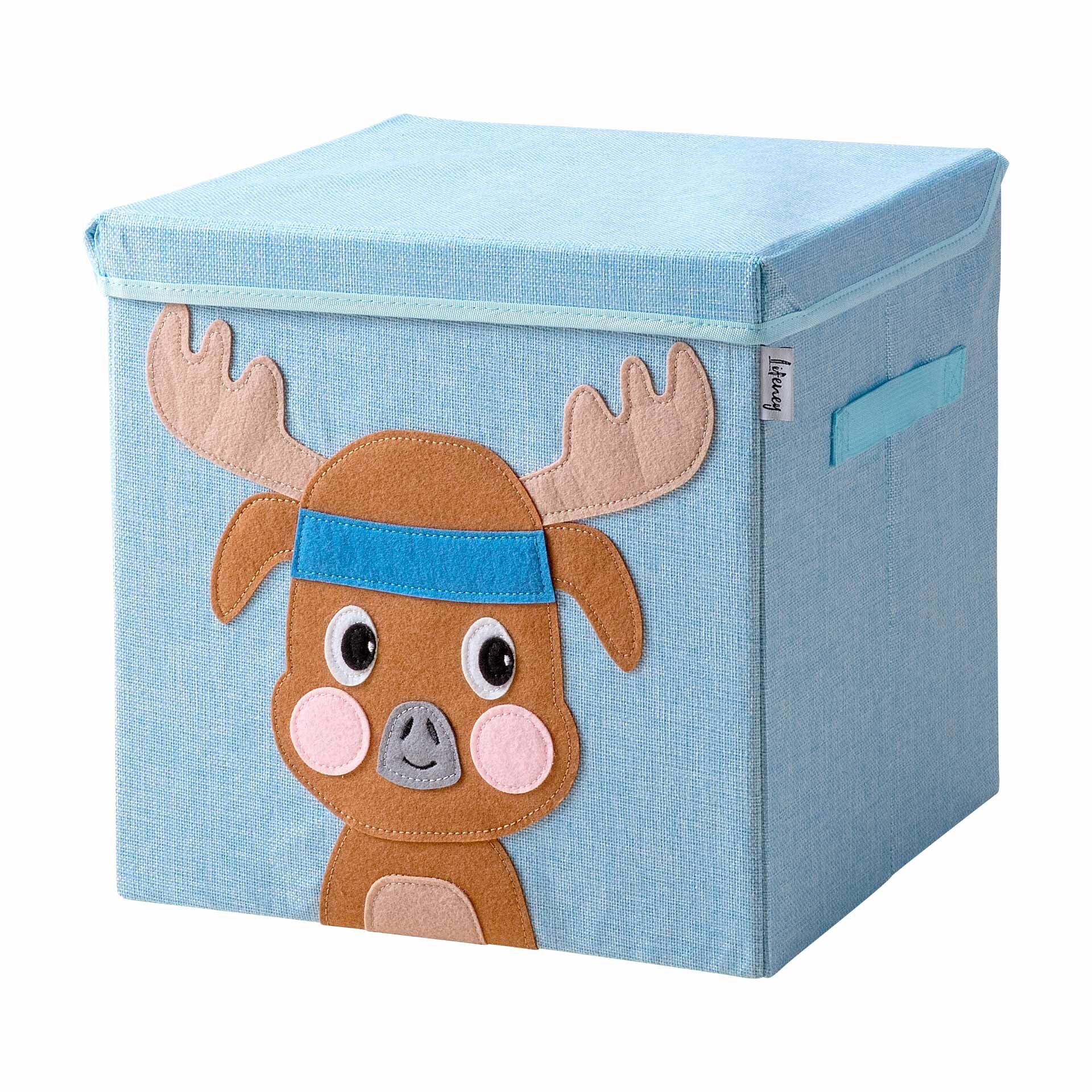 Aufbewahrungsbox mit Deckel, Hirsch, blau, 33x33x33cm